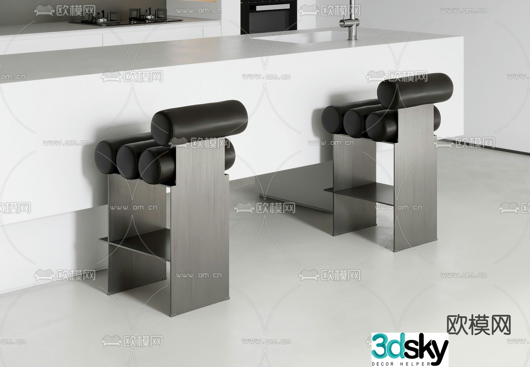 Minimalist island bar bar chair 3d model