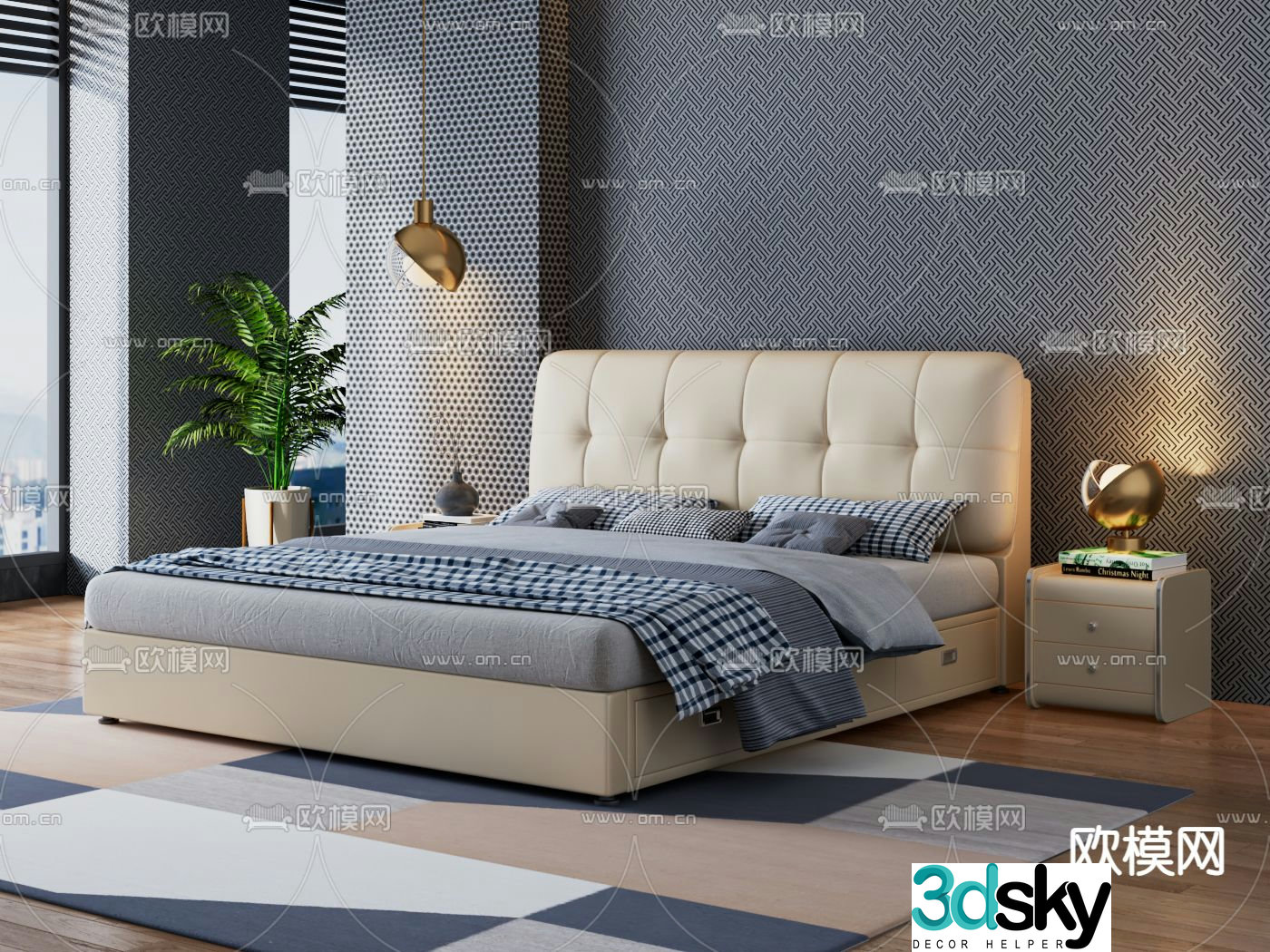 Modern double bed 3d model
