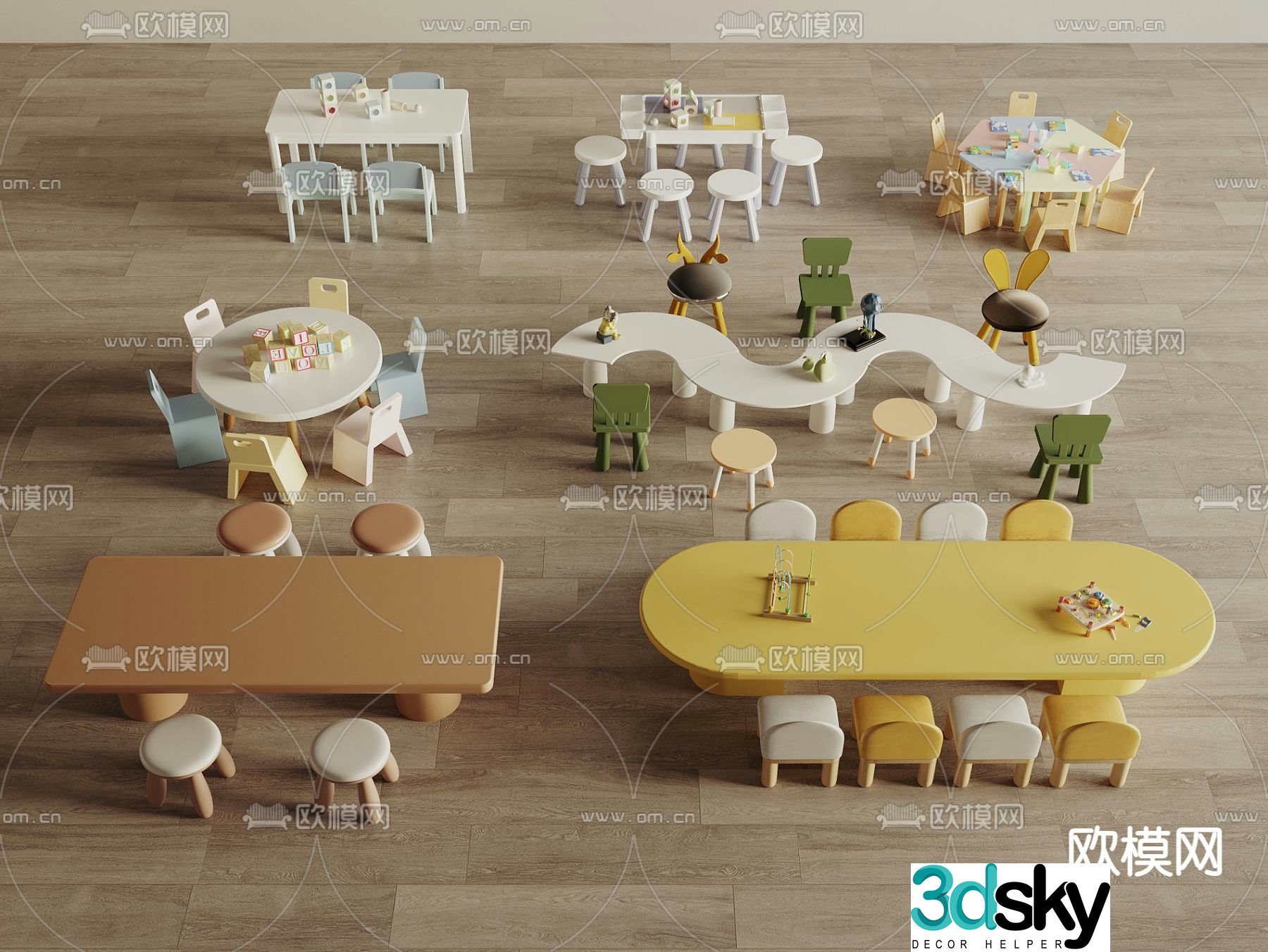 Children’s tables and chairs game tables and chairs building block tables and chairs 3D model