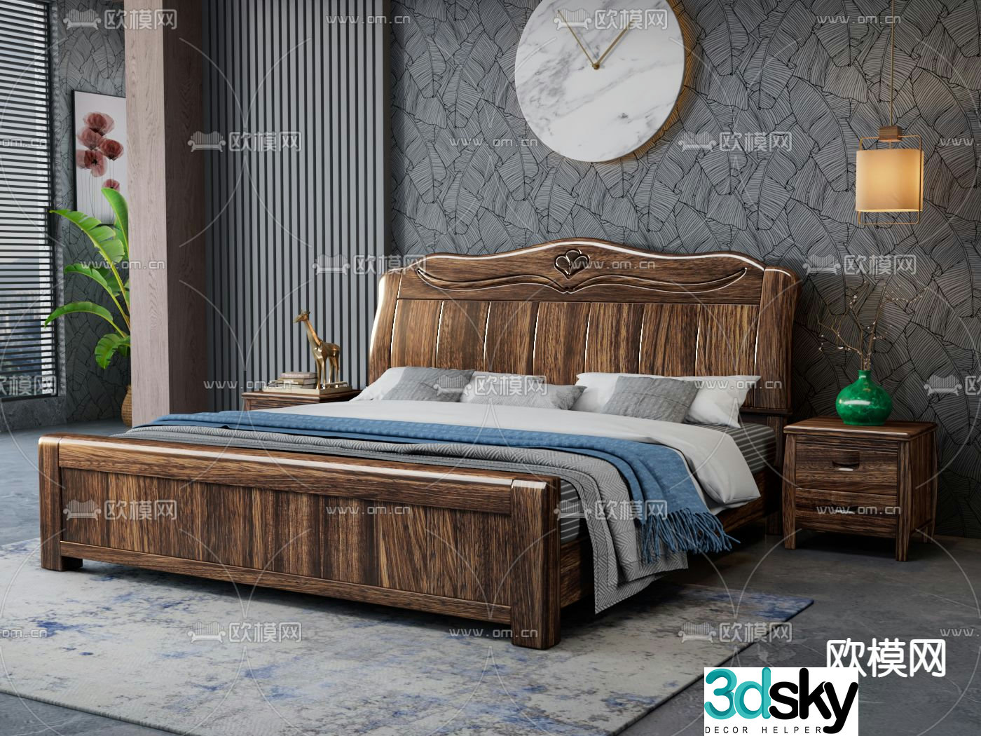 New Chinese style double bed 3d model