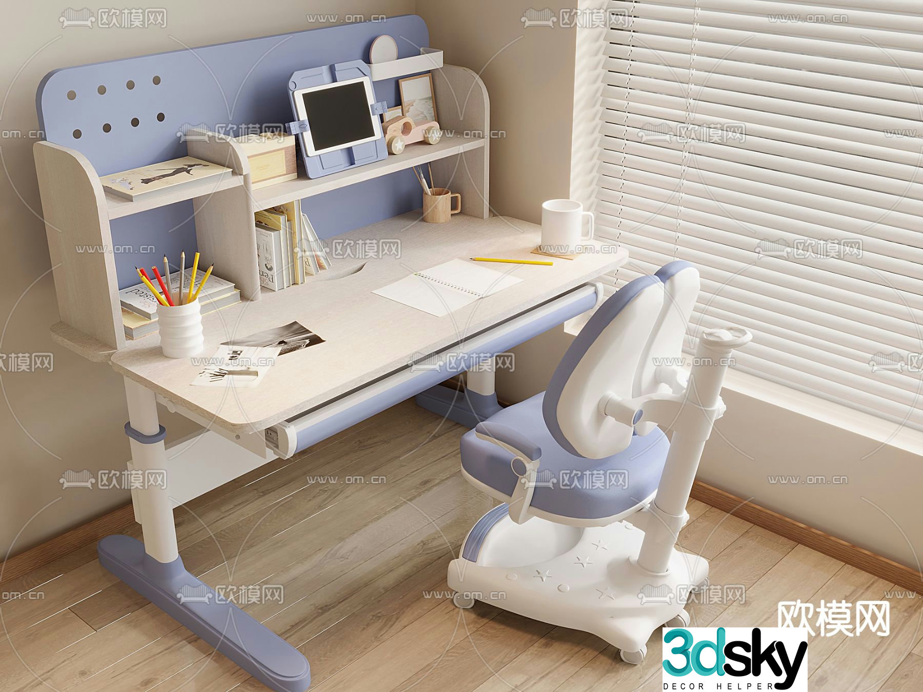 Children’s table study table lift table and chair 3d model
