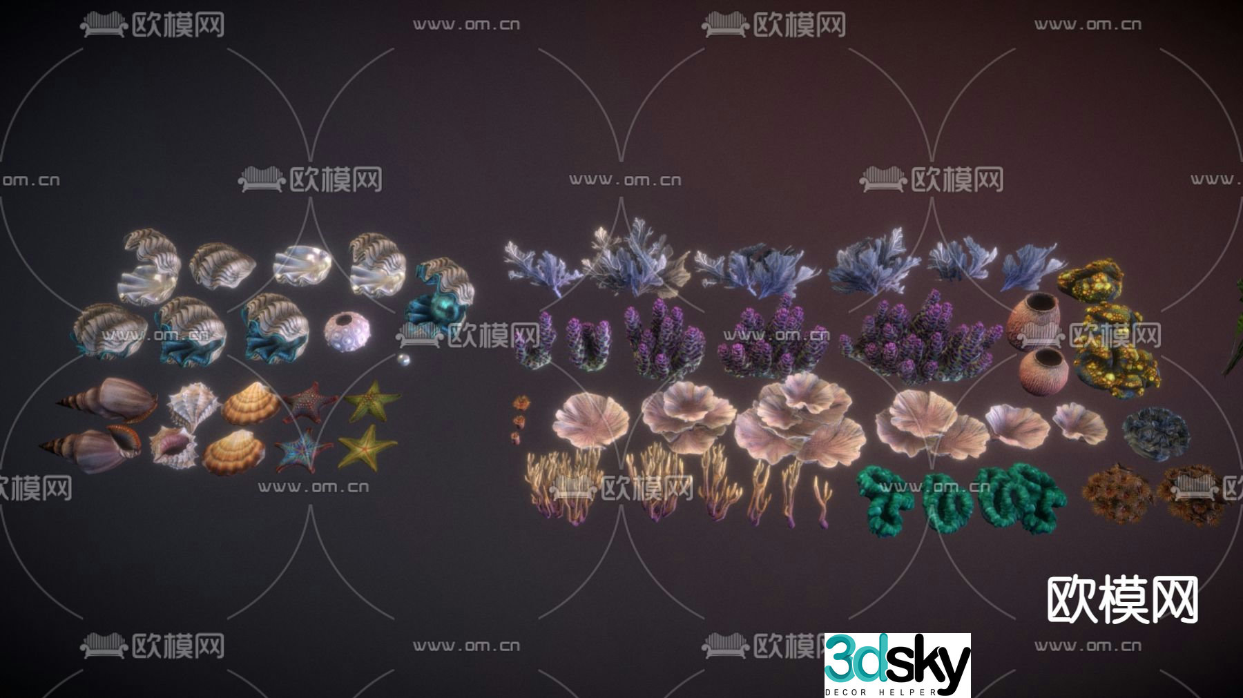 Undersea plants Coral reefs Shells Starfish Seaweed 3D model
