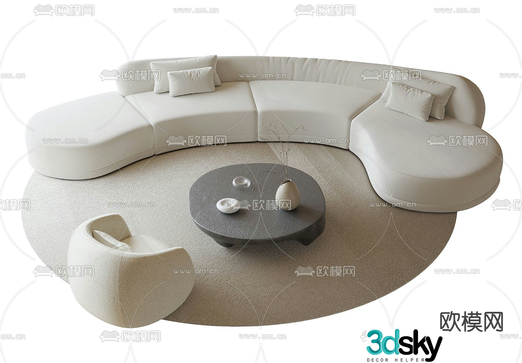 Curved sofa modular sofa 3d model