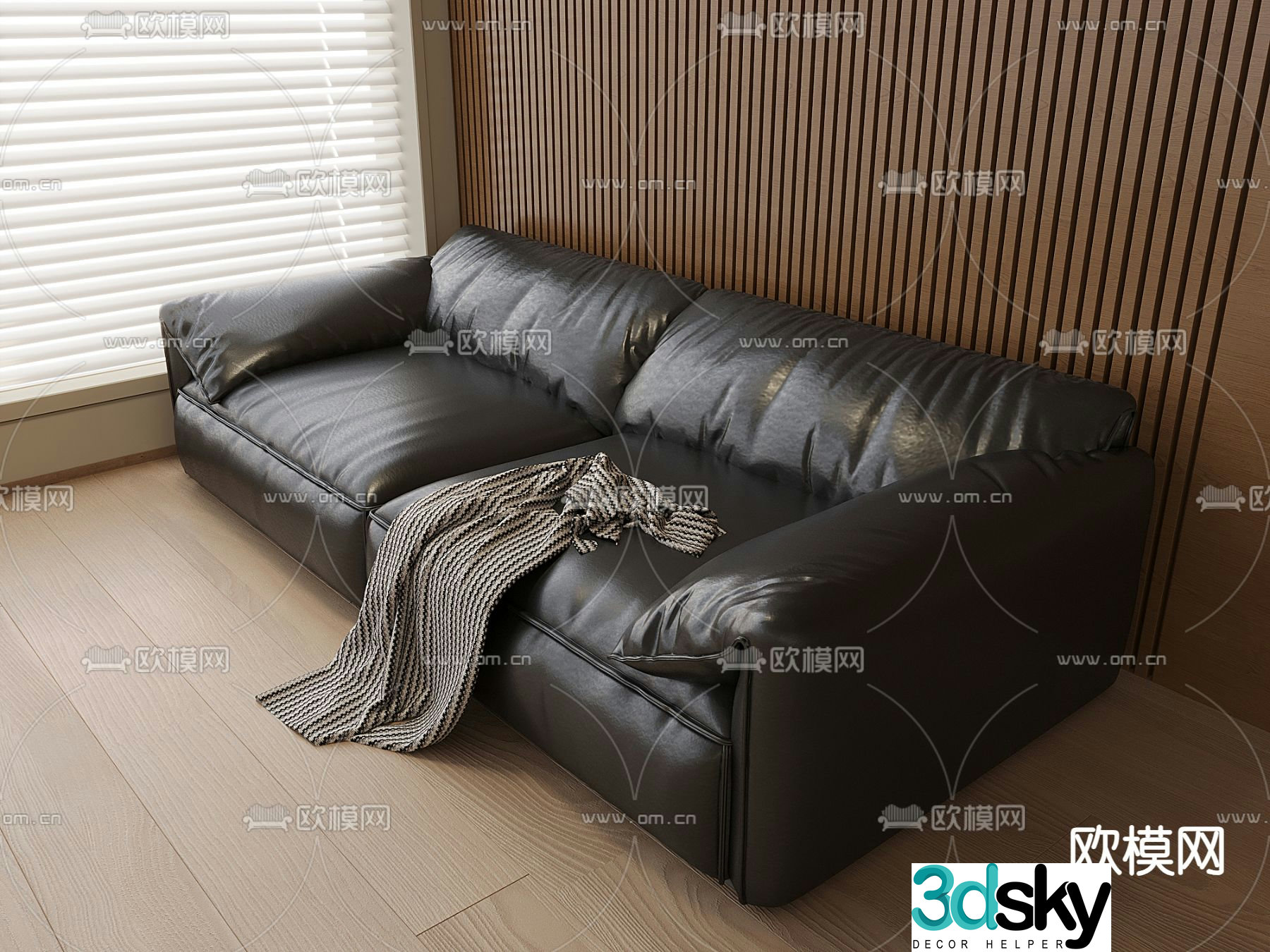Leather sofa backrest sofa double sofa 3D model