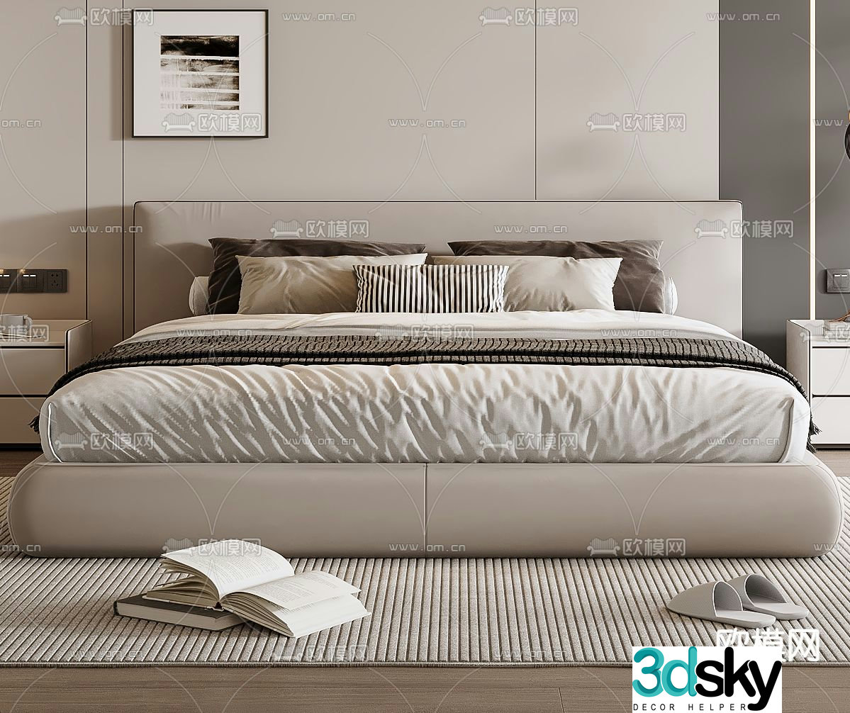 Double bed commercial bed 3d model