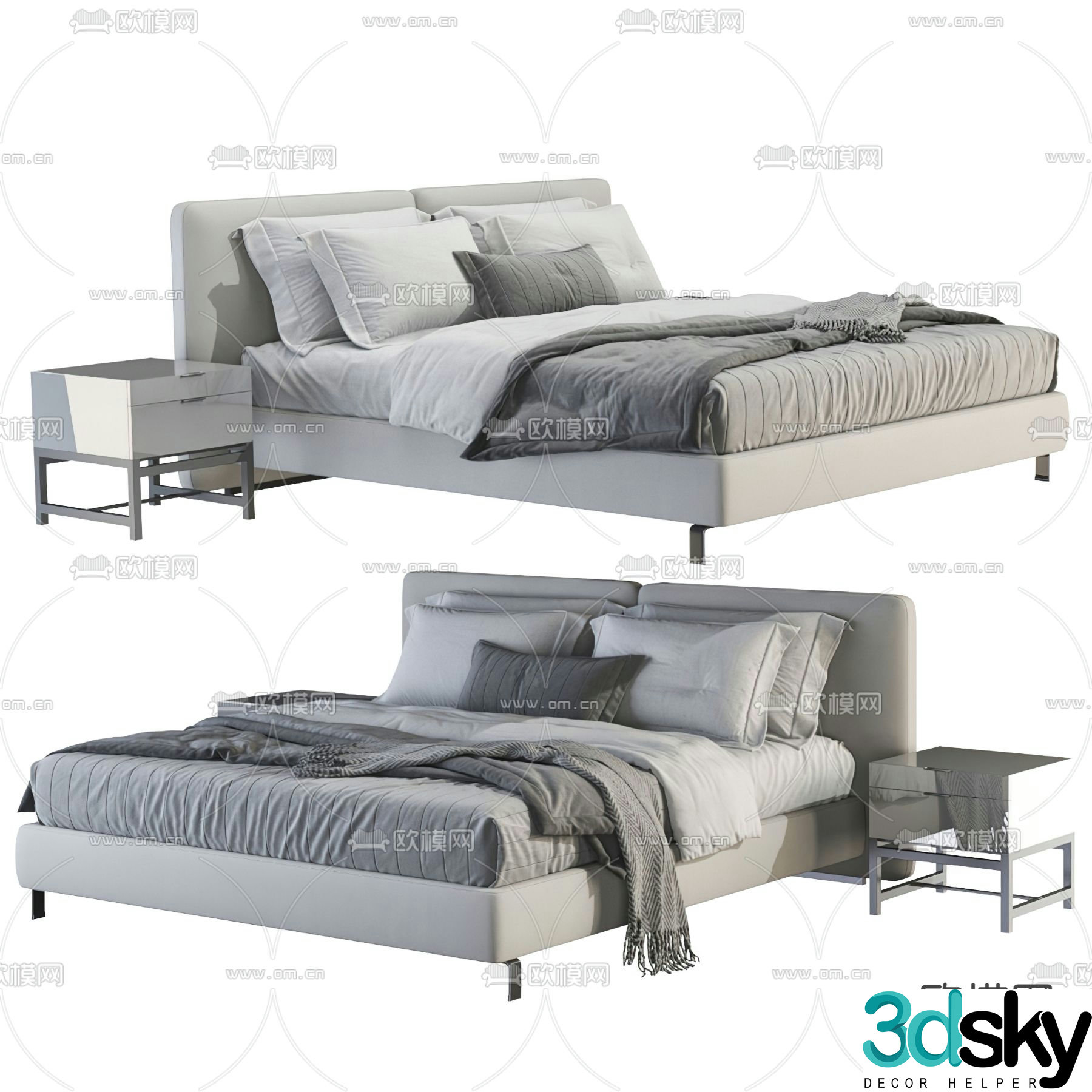 Double bed fabric double bed 3d model