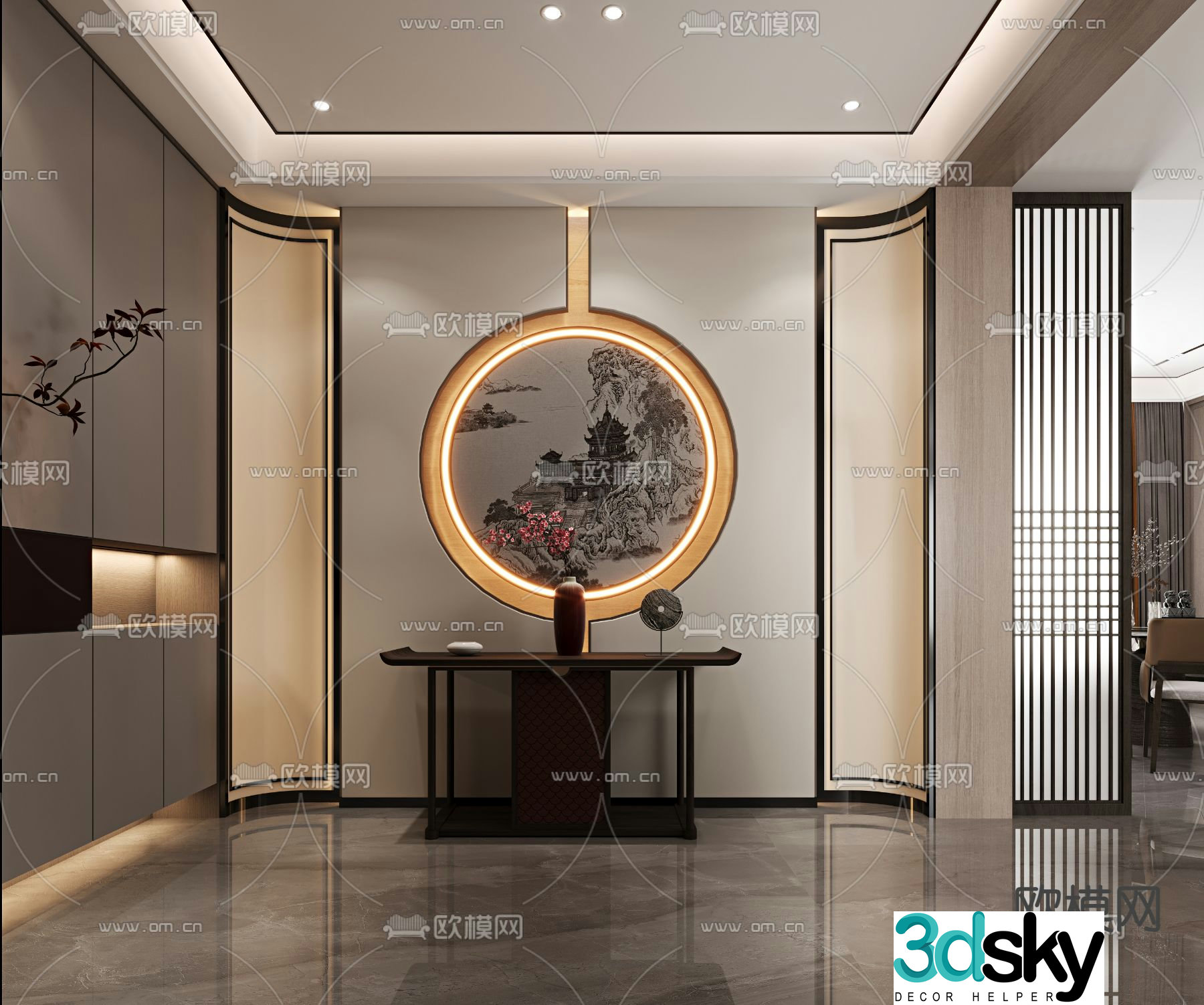 New Chinese style entrance wall background wall 3d model