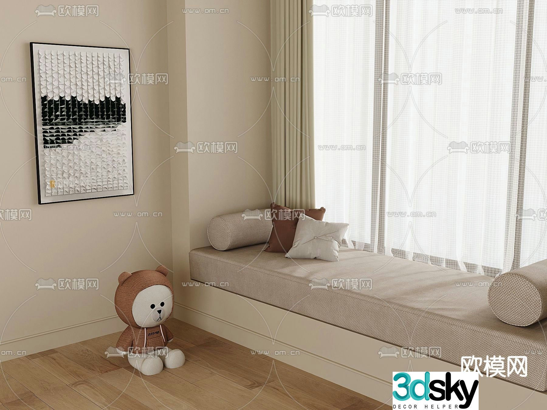 Bay window window sill curtain bay window mat 3d model