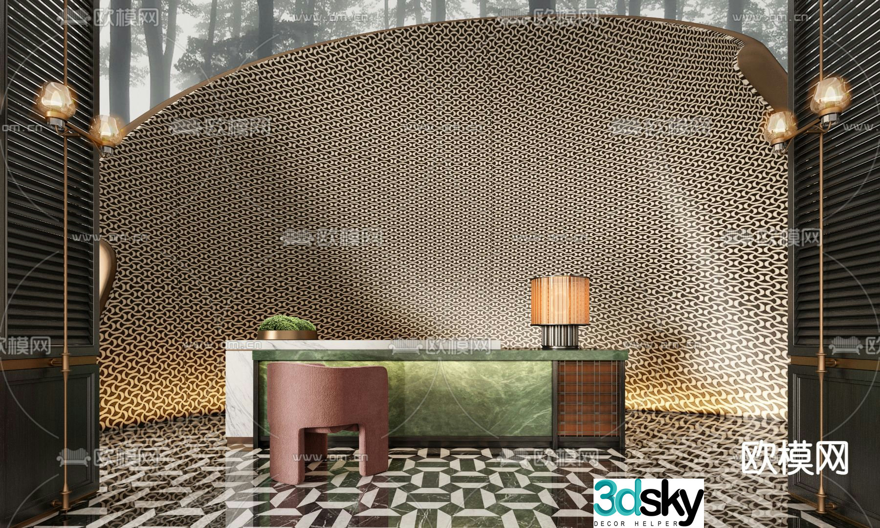 Front desk reception desk information desk 3d model