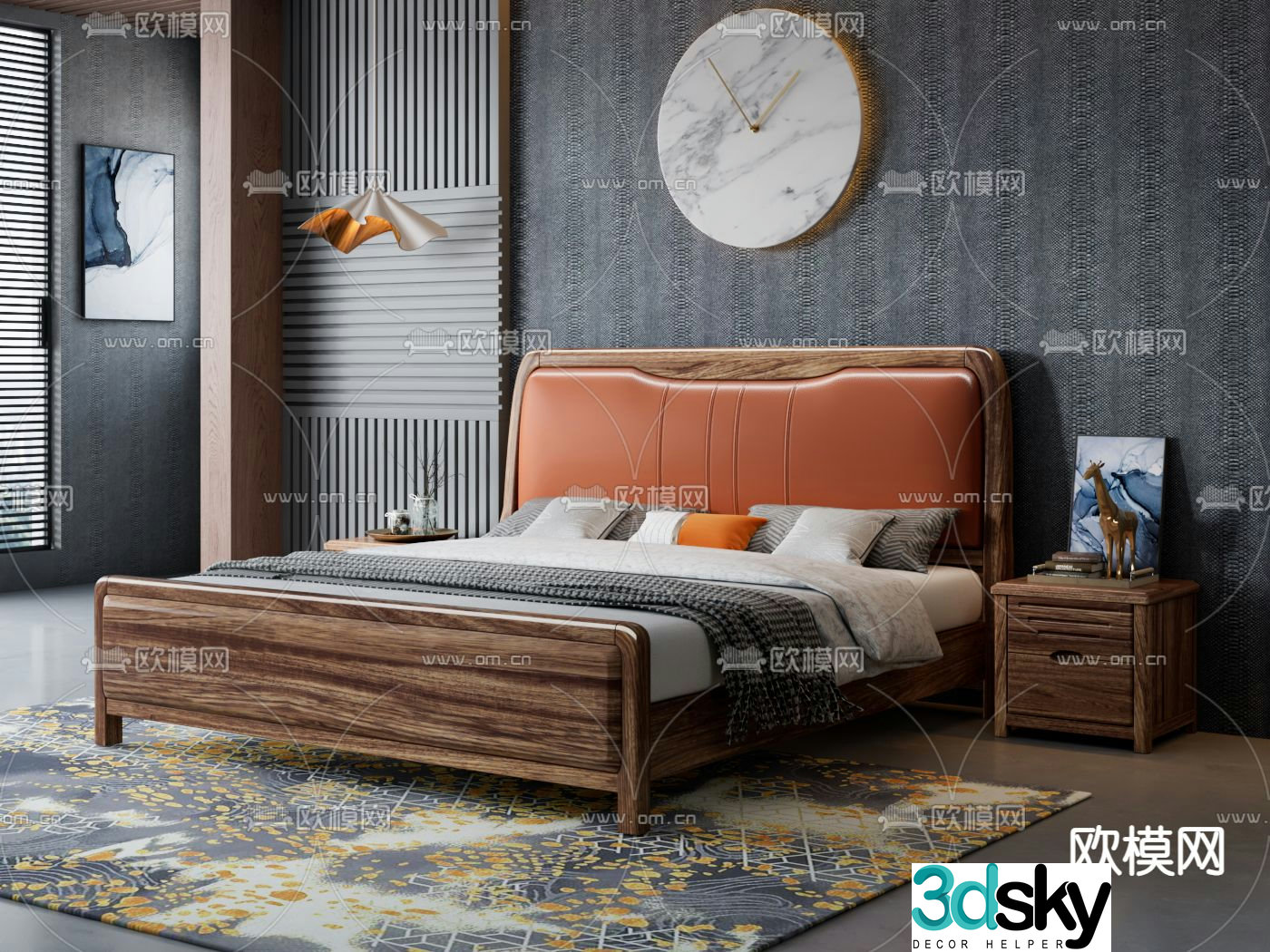 New Chinese style bedroom double bed 3d model