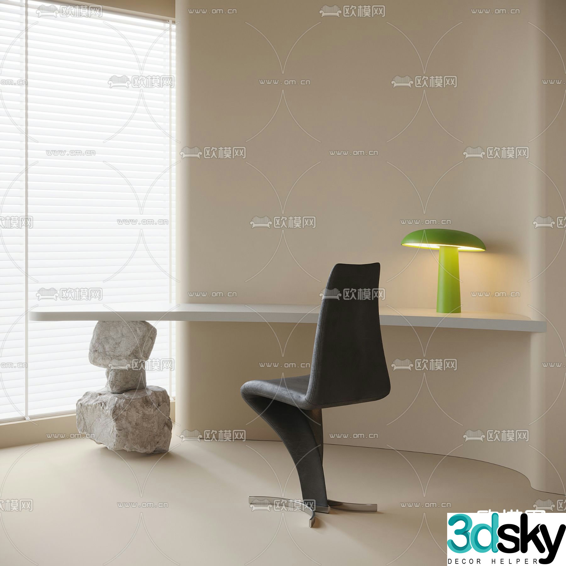 Special shaped desk and chair 3d model