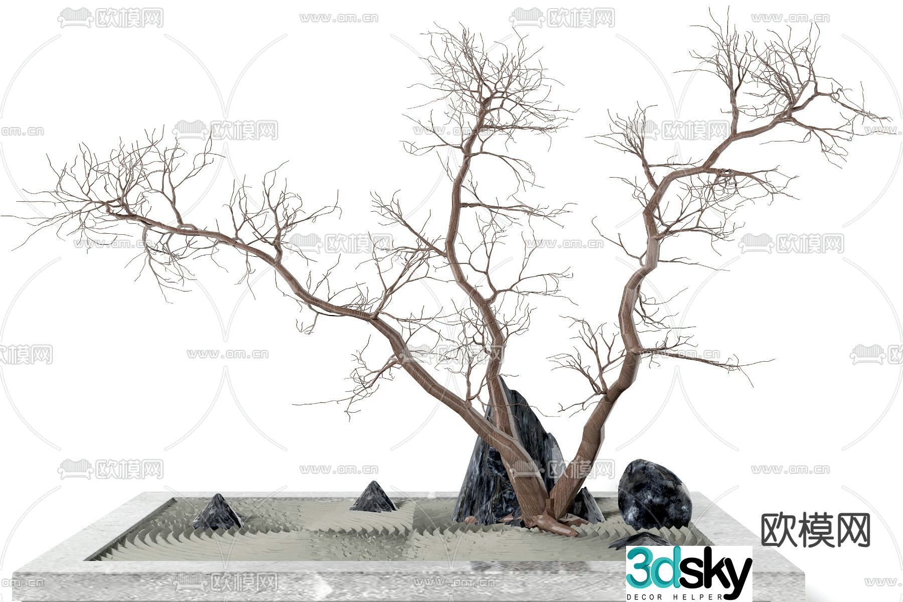New Chinese sketch dead tree stone 3d model