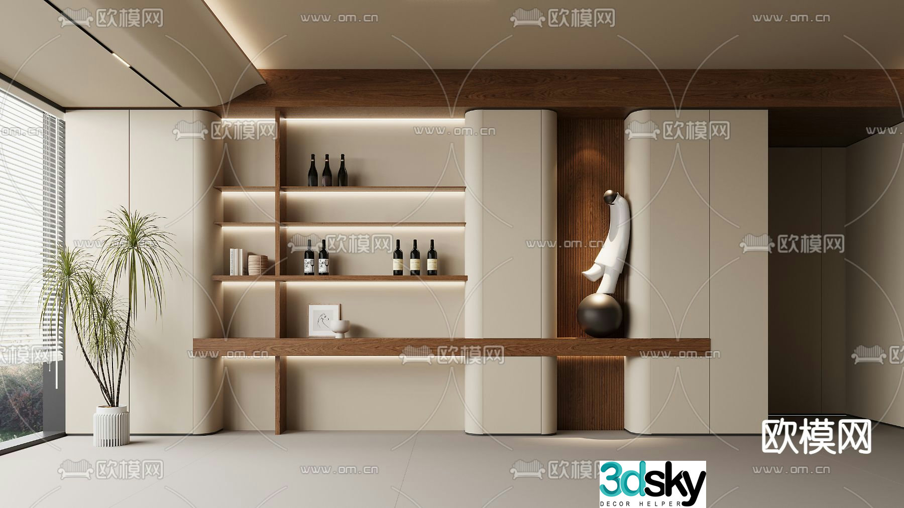 Cream style wine cabinet decorative cabinet 3D model
