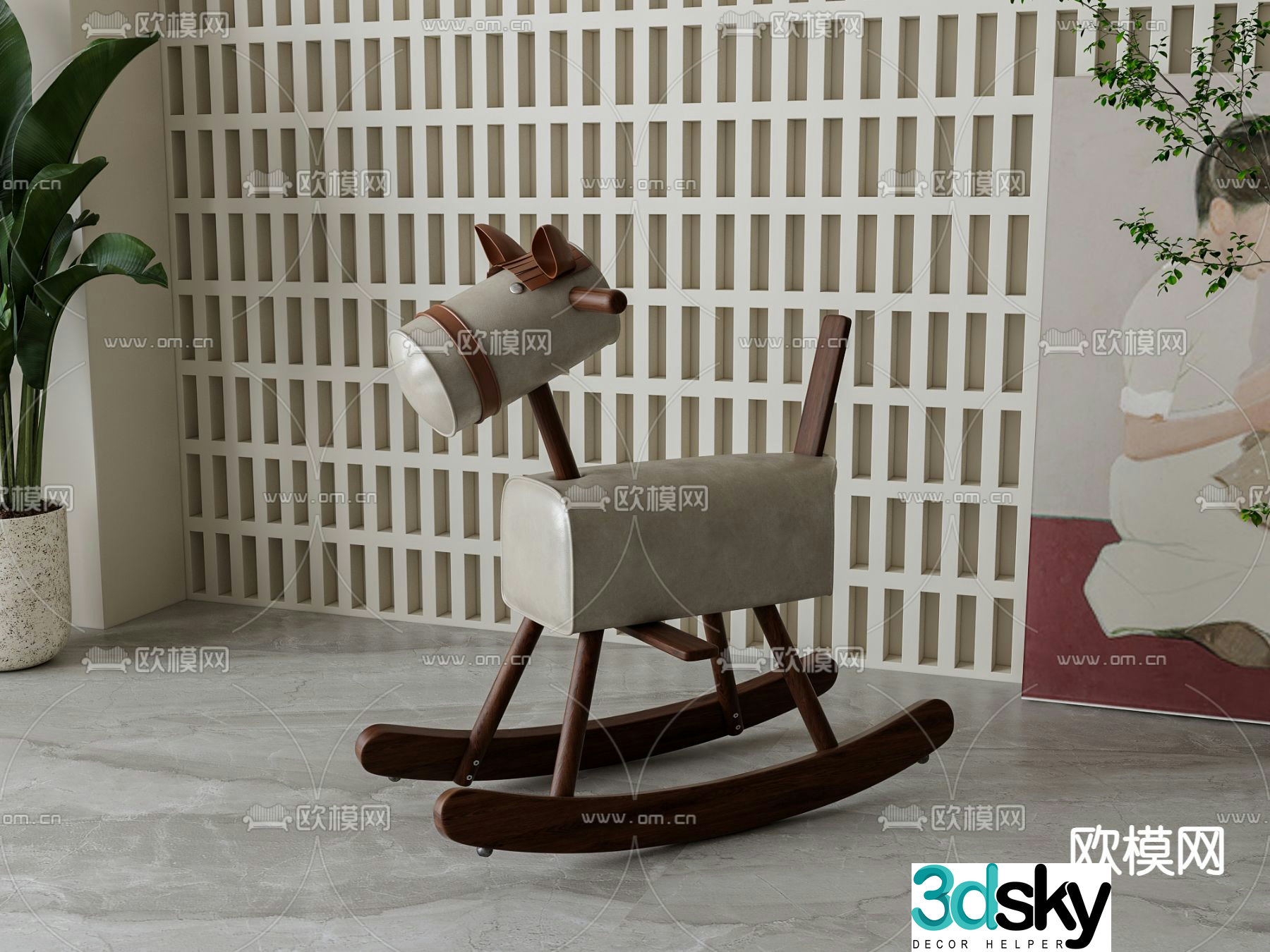 Children’s wooden horse toy horse stool 3d model