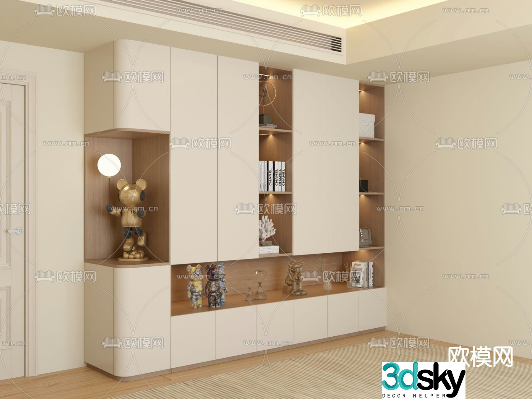 Creamy style decorative cabinet wardrobe 3d model