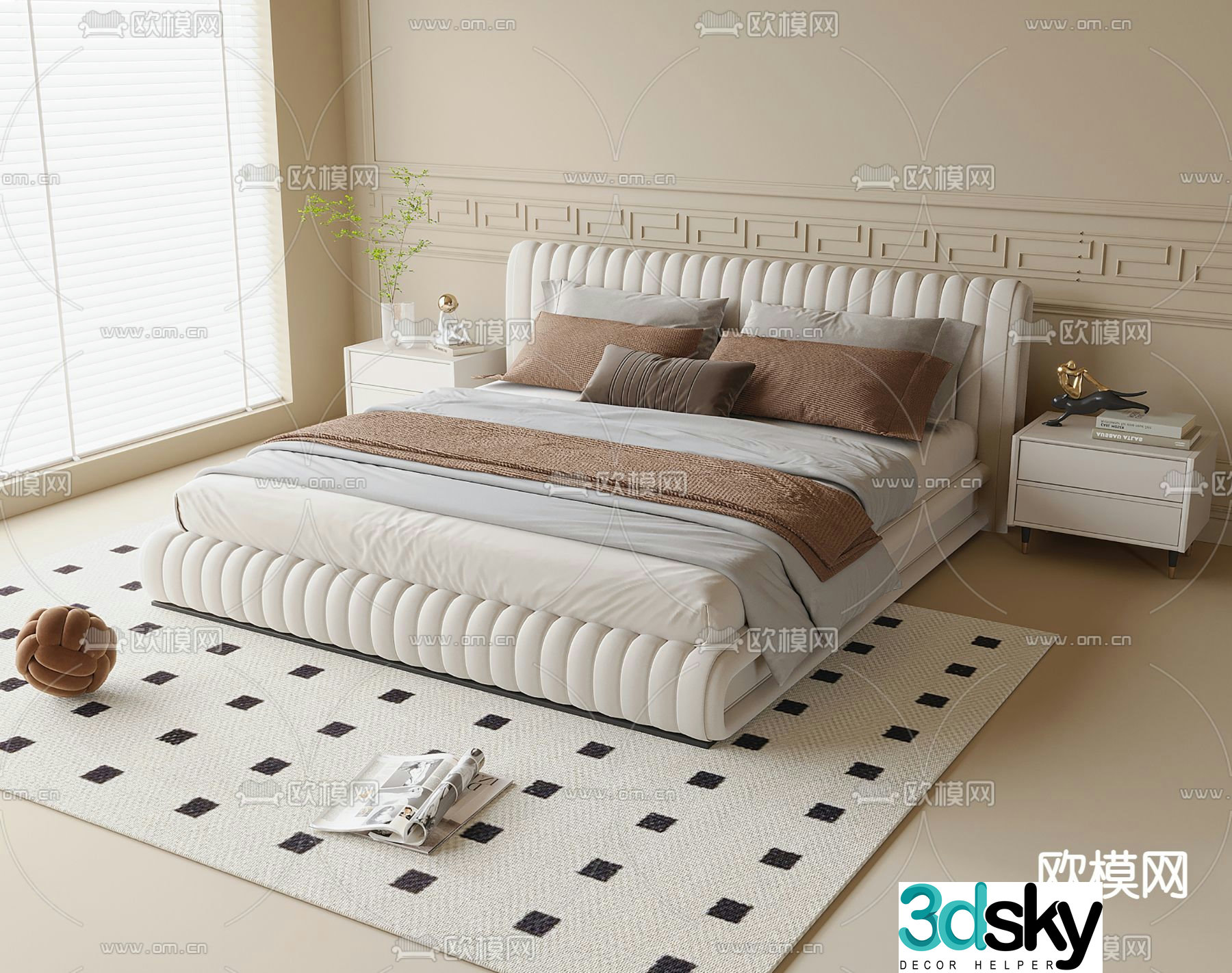 Double bed fabric double bed 3d model