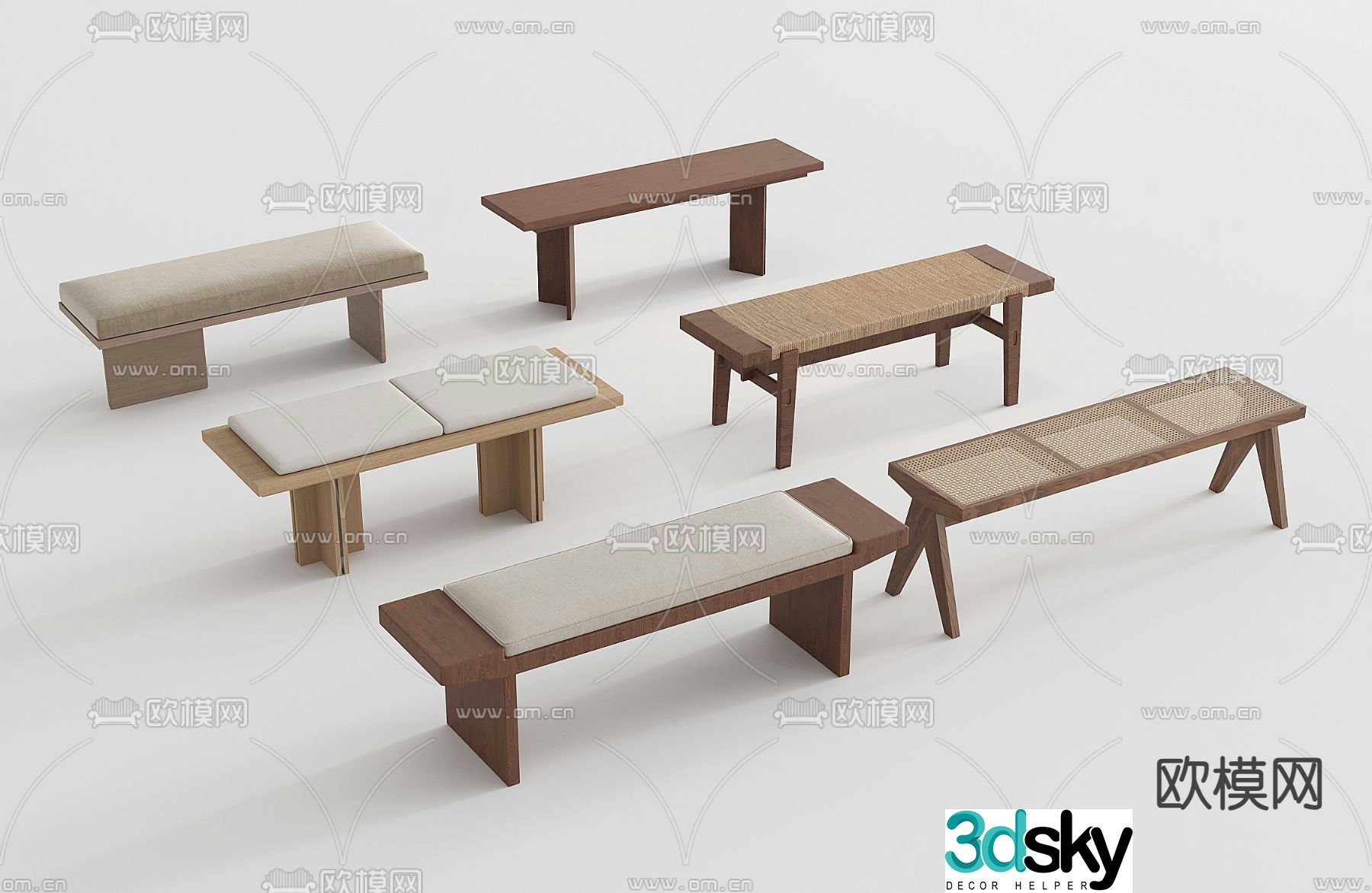wabi-sabi bed end stool footrest stool 3d model