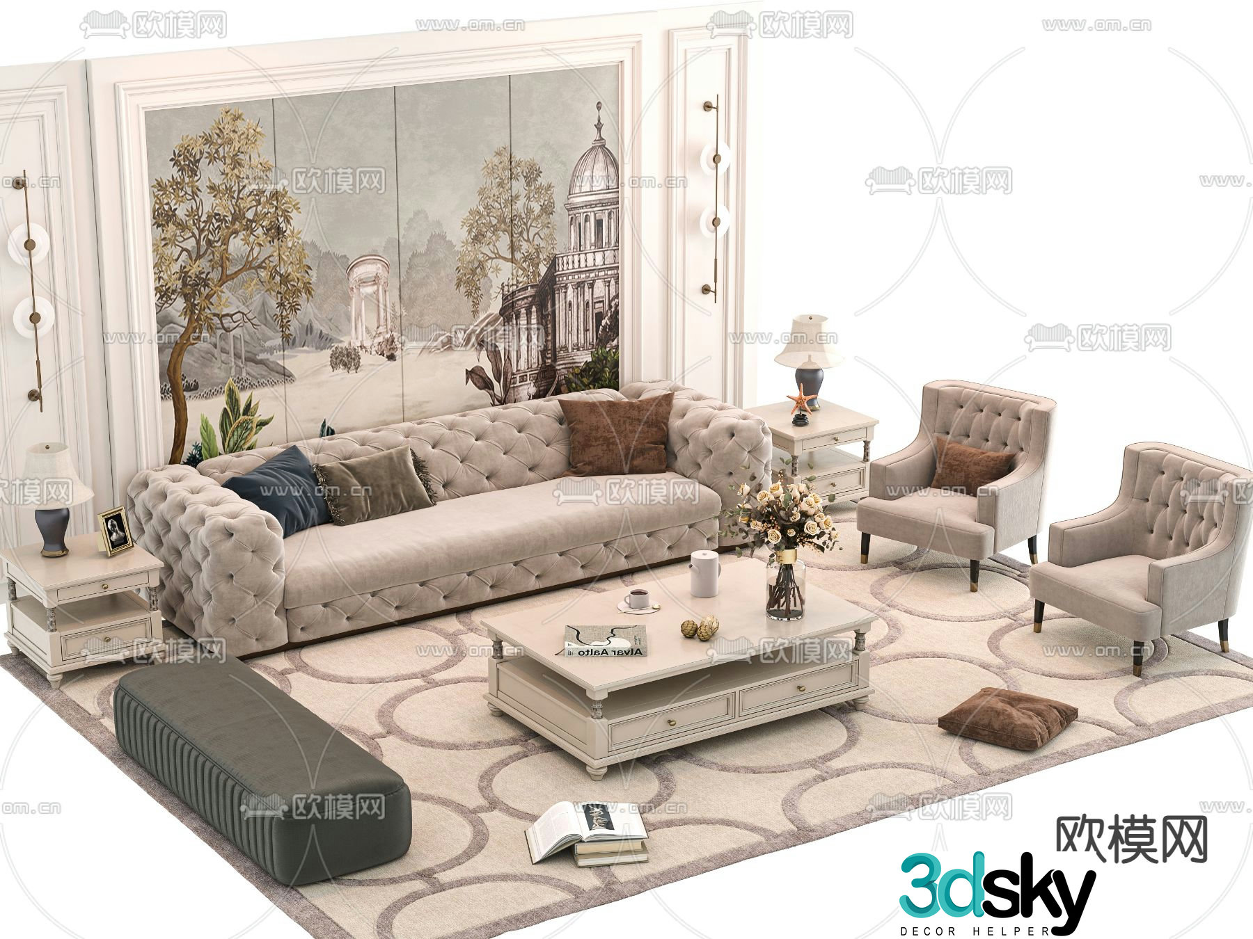 European style modular sofa 3d model