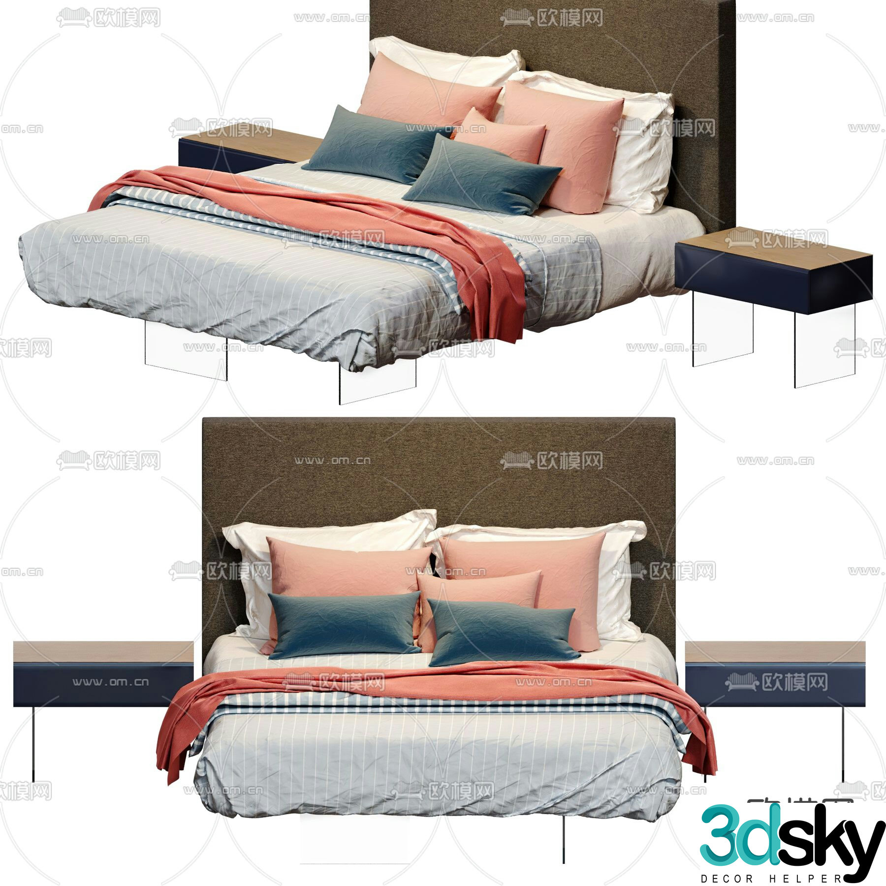 Double bed fabric double bed 3d model