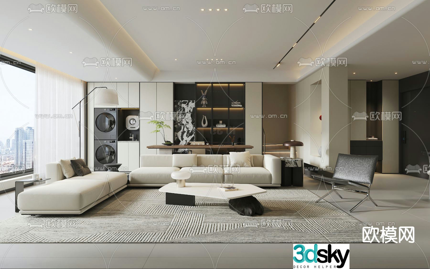 Modern living and dining room 3d model