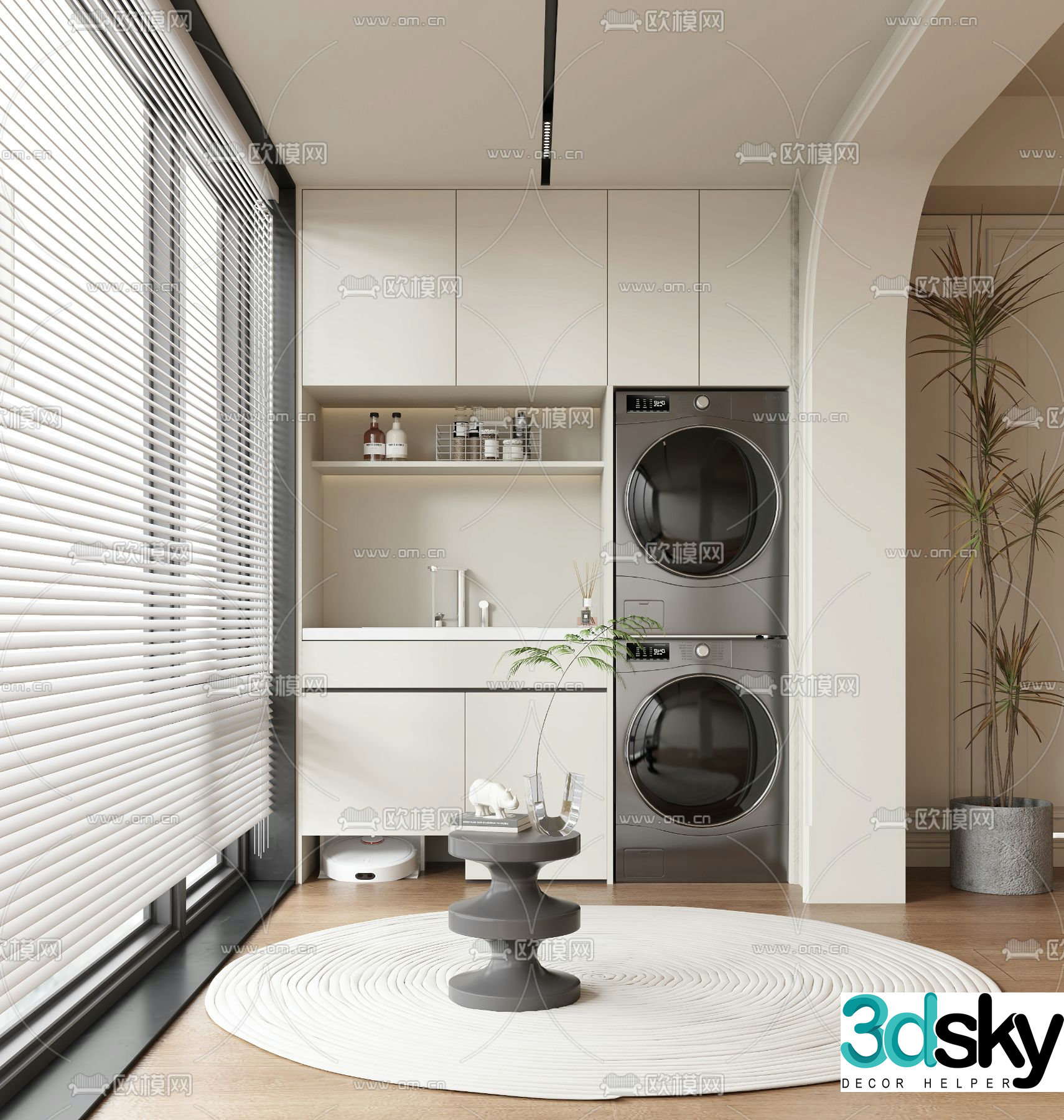 Balcony cabinet washing machine cabinet 3d model