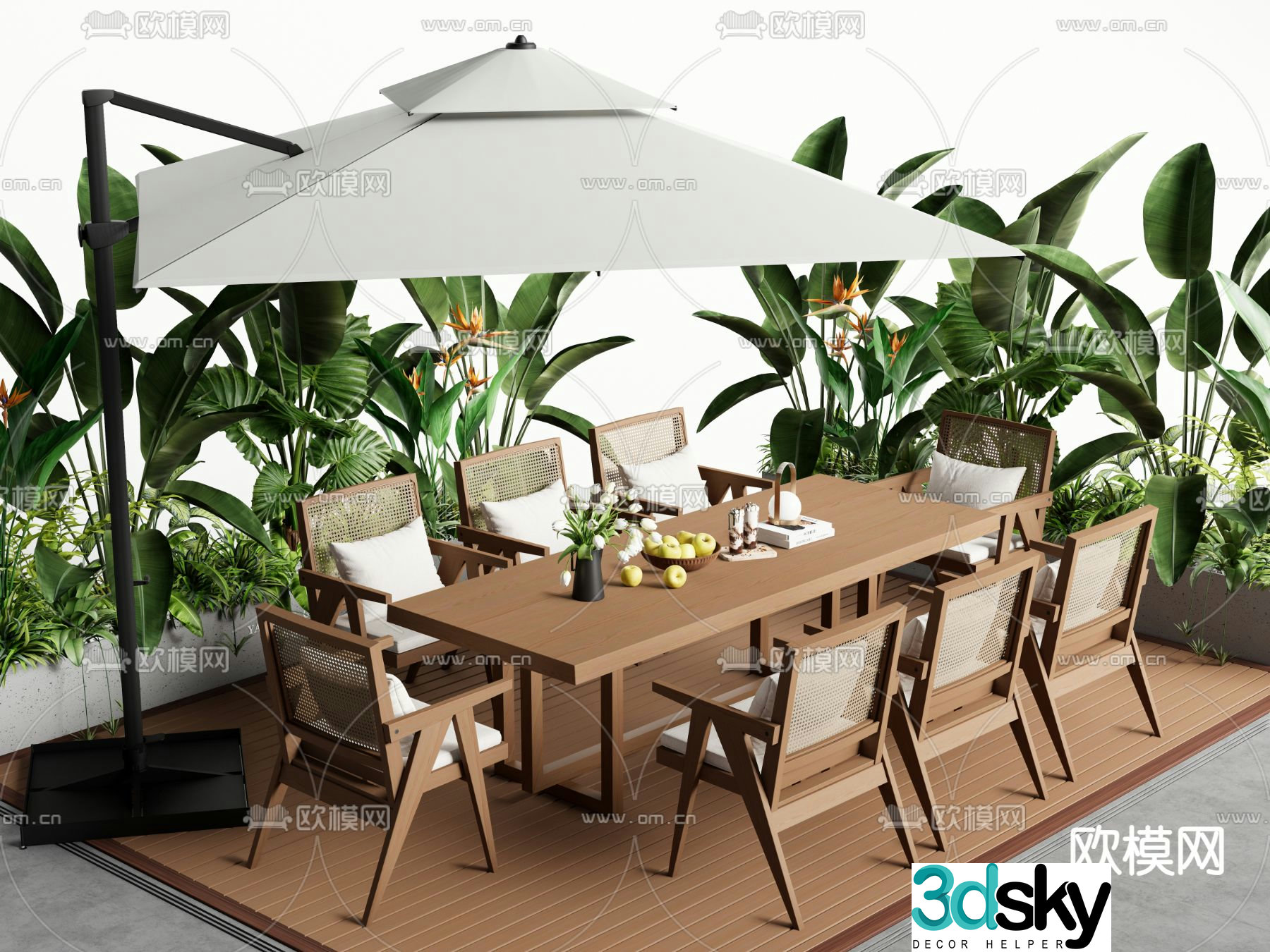 Outdoor tables and chairs leisure tables and chairs parasol 3D model