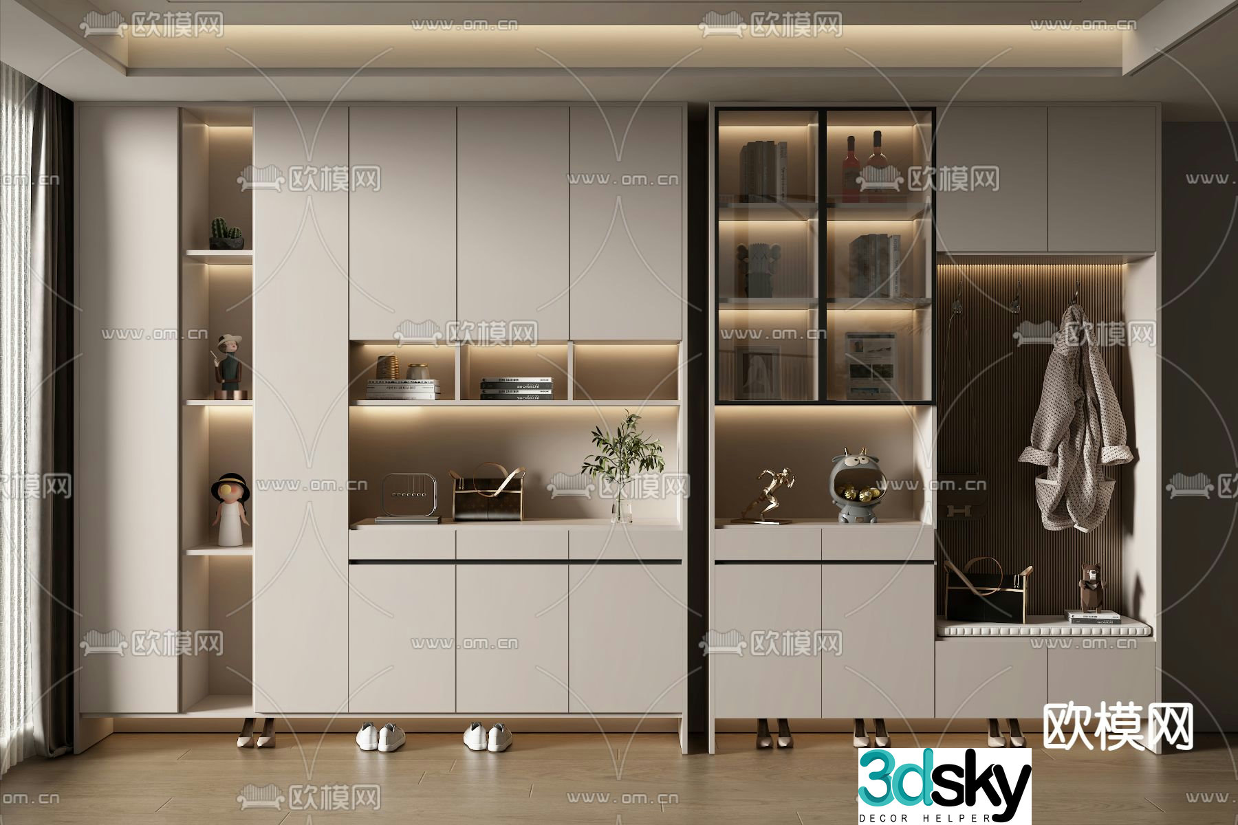 Cream style shoe cabinet 3d model