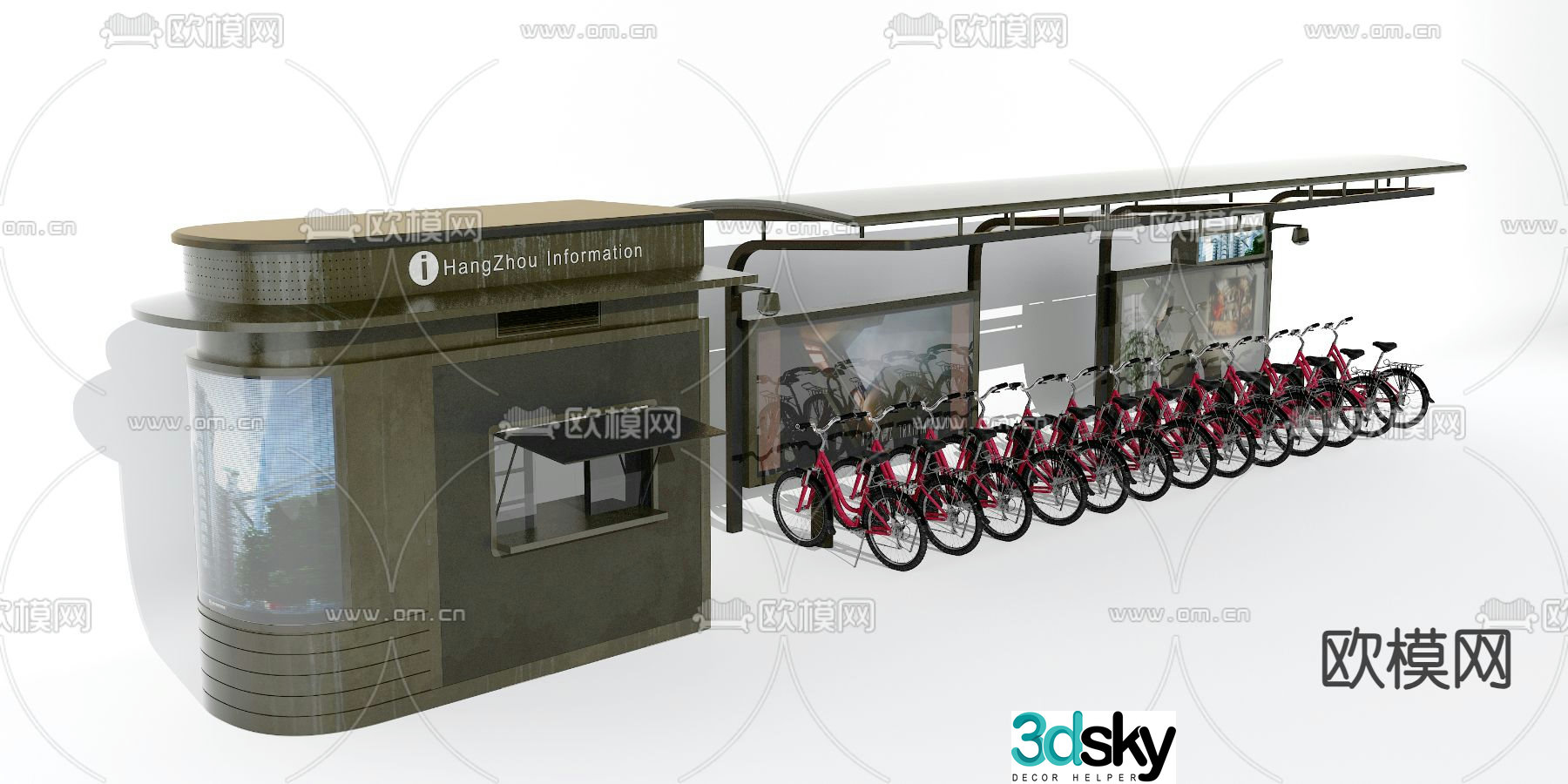 Bicycle parking shed 3d model