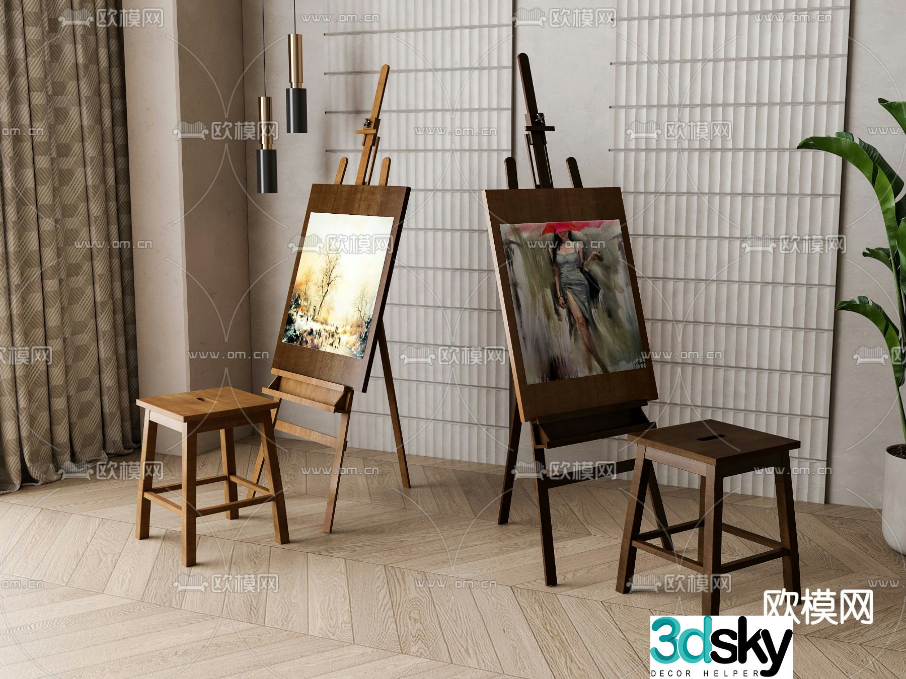 Easel painting tool drawing board 3d model