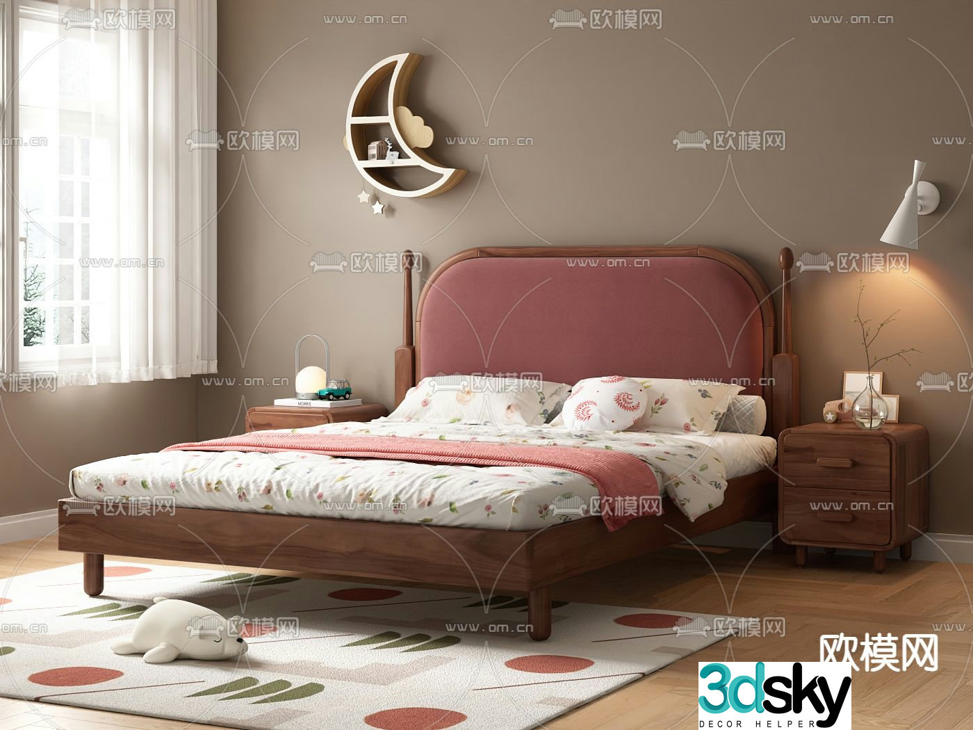 Modern children’s bed double bed 3d model
