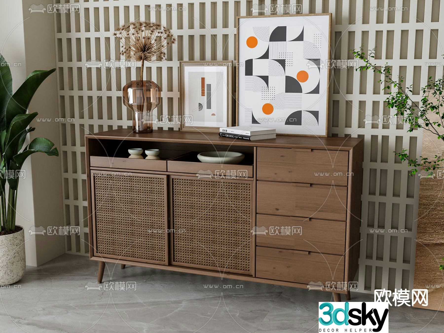 Wabi-sabi sideboard entrance cabinet 3D model