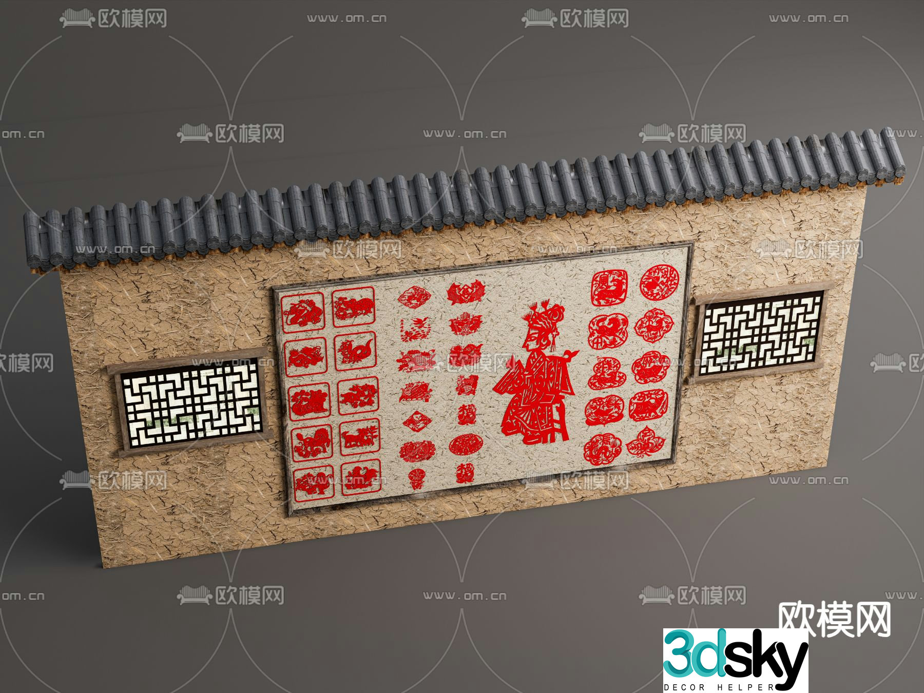 New Chinese style landscape wall rural landscape low wall 3D model