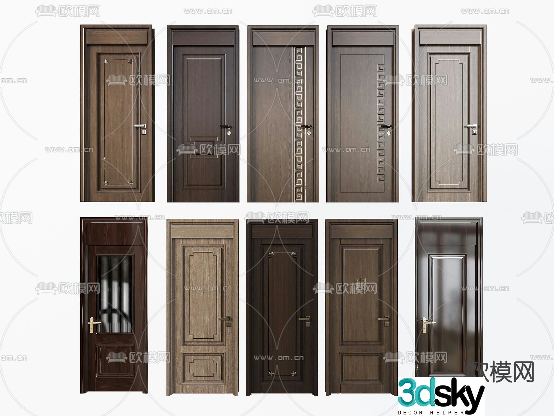 New Chinese style room door through-ceiling door bedroom door 3D model