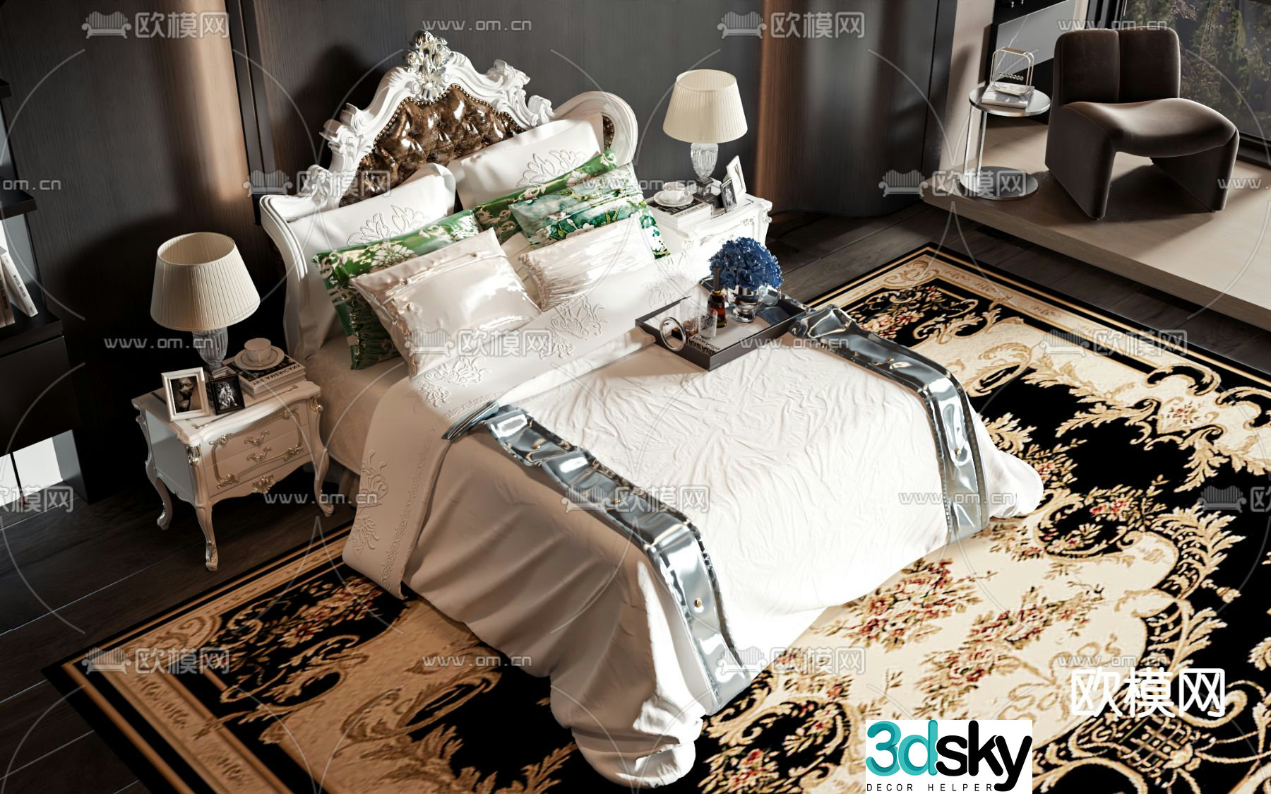European double bed 3d model