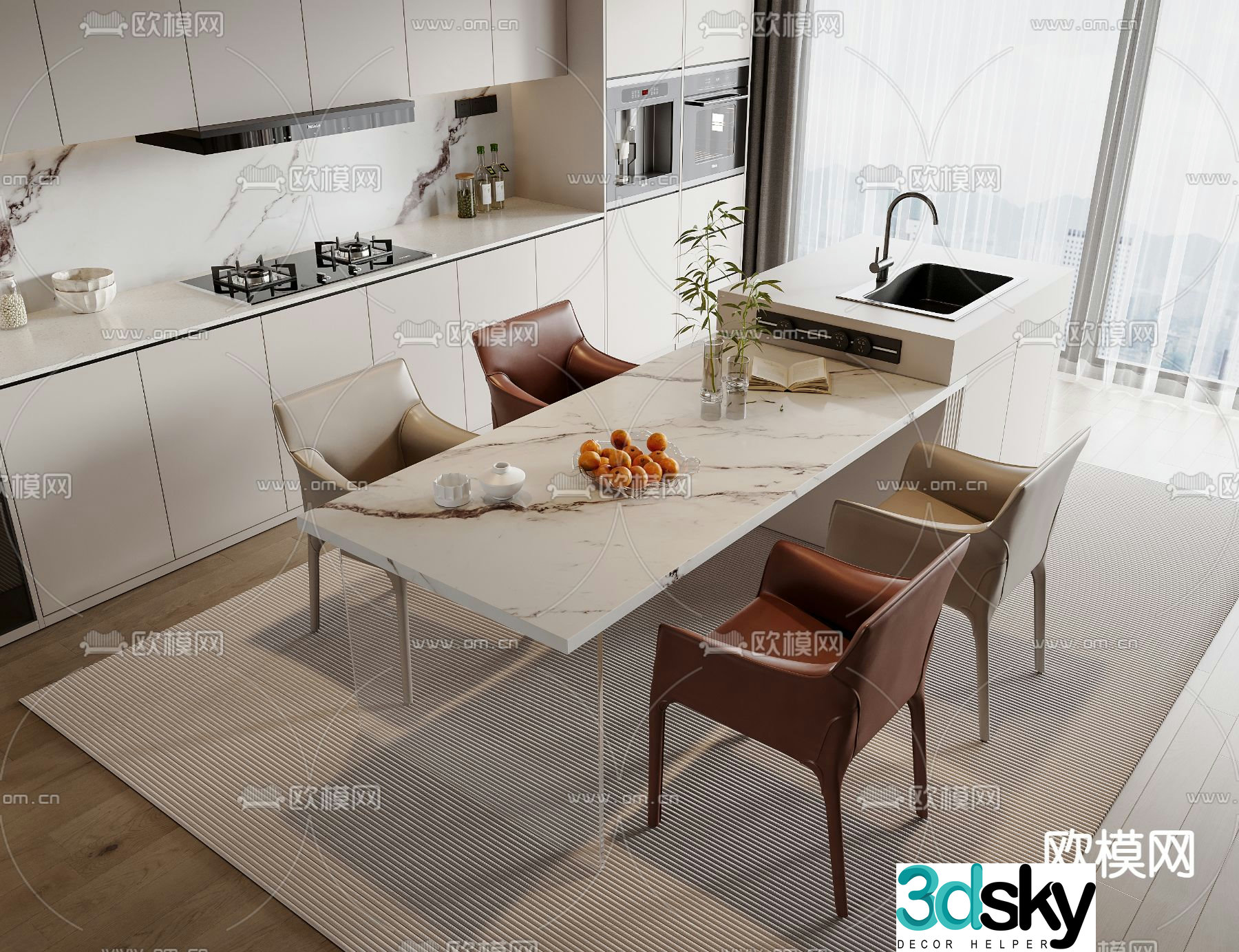 Nakajima dining table and chairs 3d model