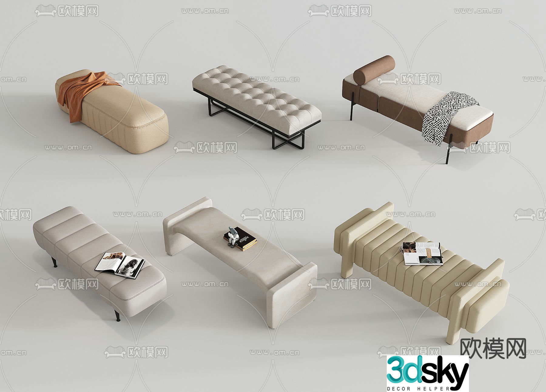 Modern footrest bedside stool 3d model
