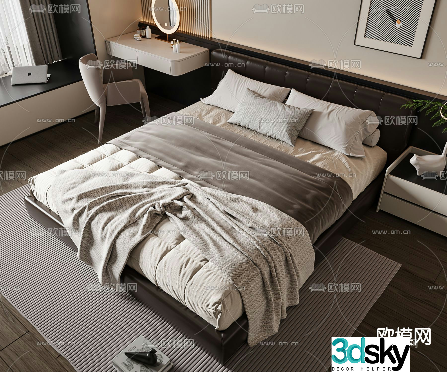 Modern double bed 3d model
