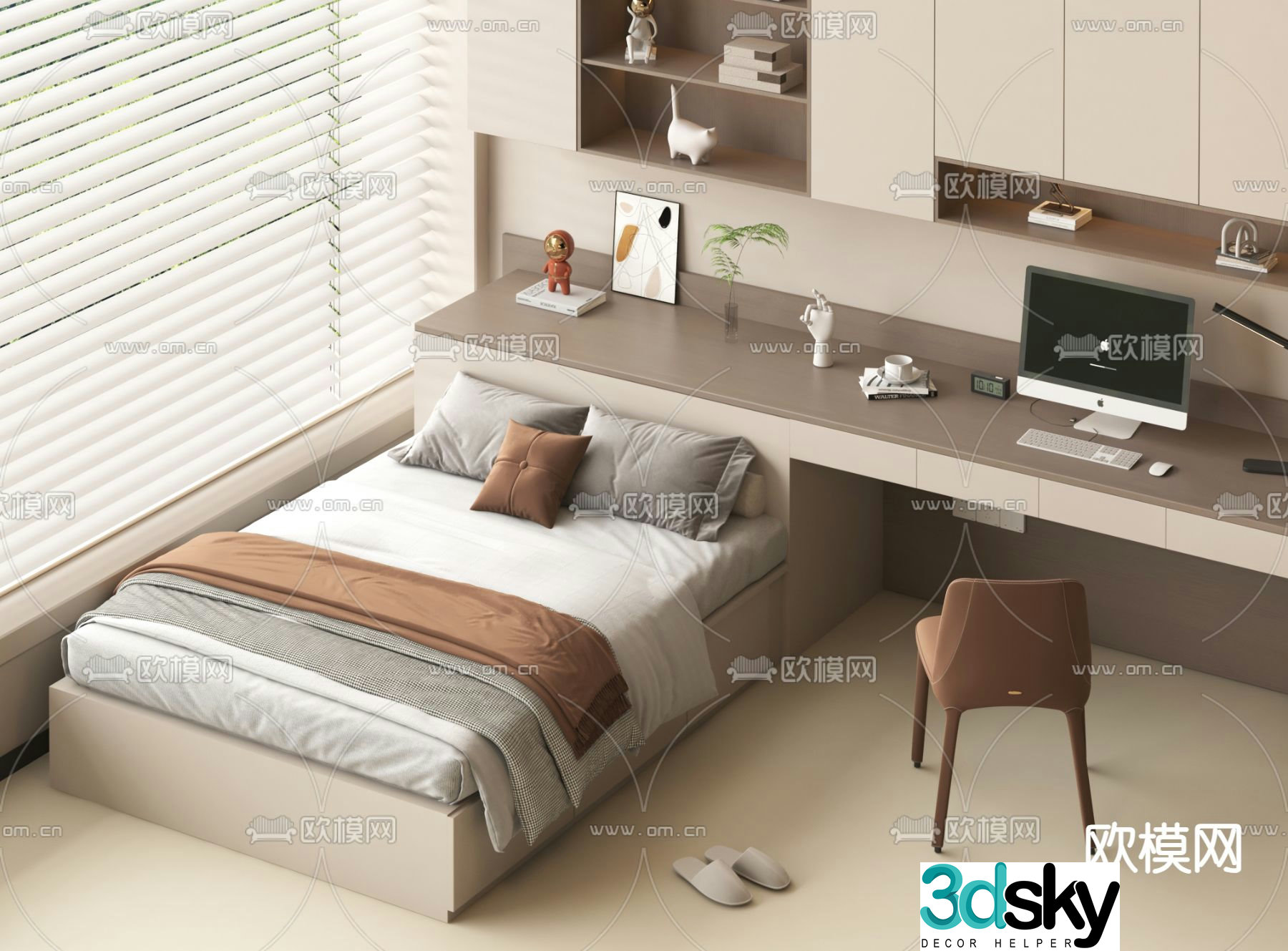 Modern double bed 3d model