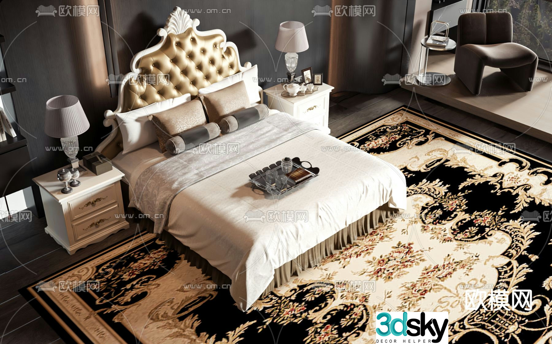 European double bed 3d model
