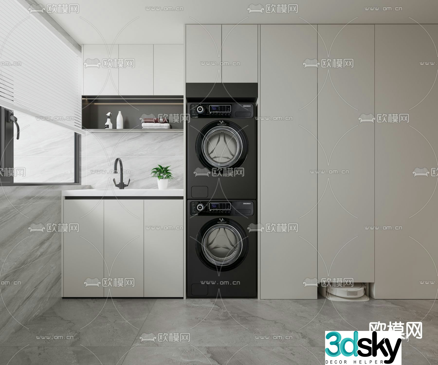 Balcony cabinet washing machine cabinet 3d model