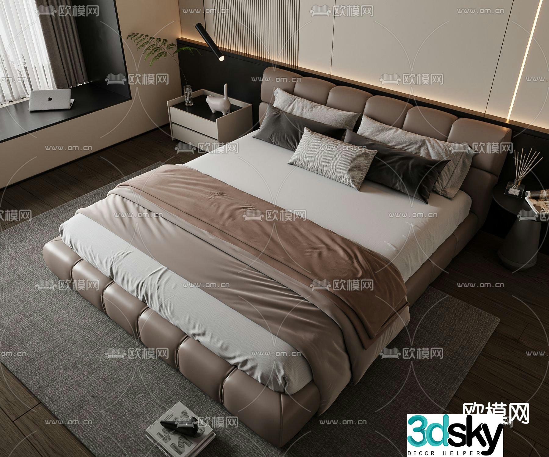 Modern double bed 3d model