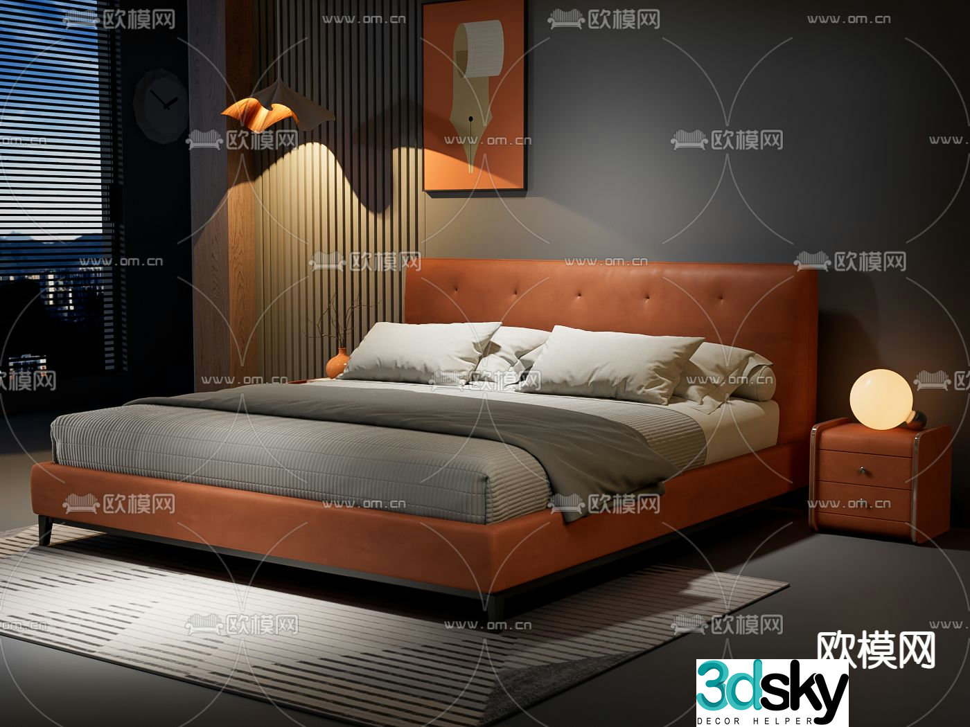 Italian double bed 3d model