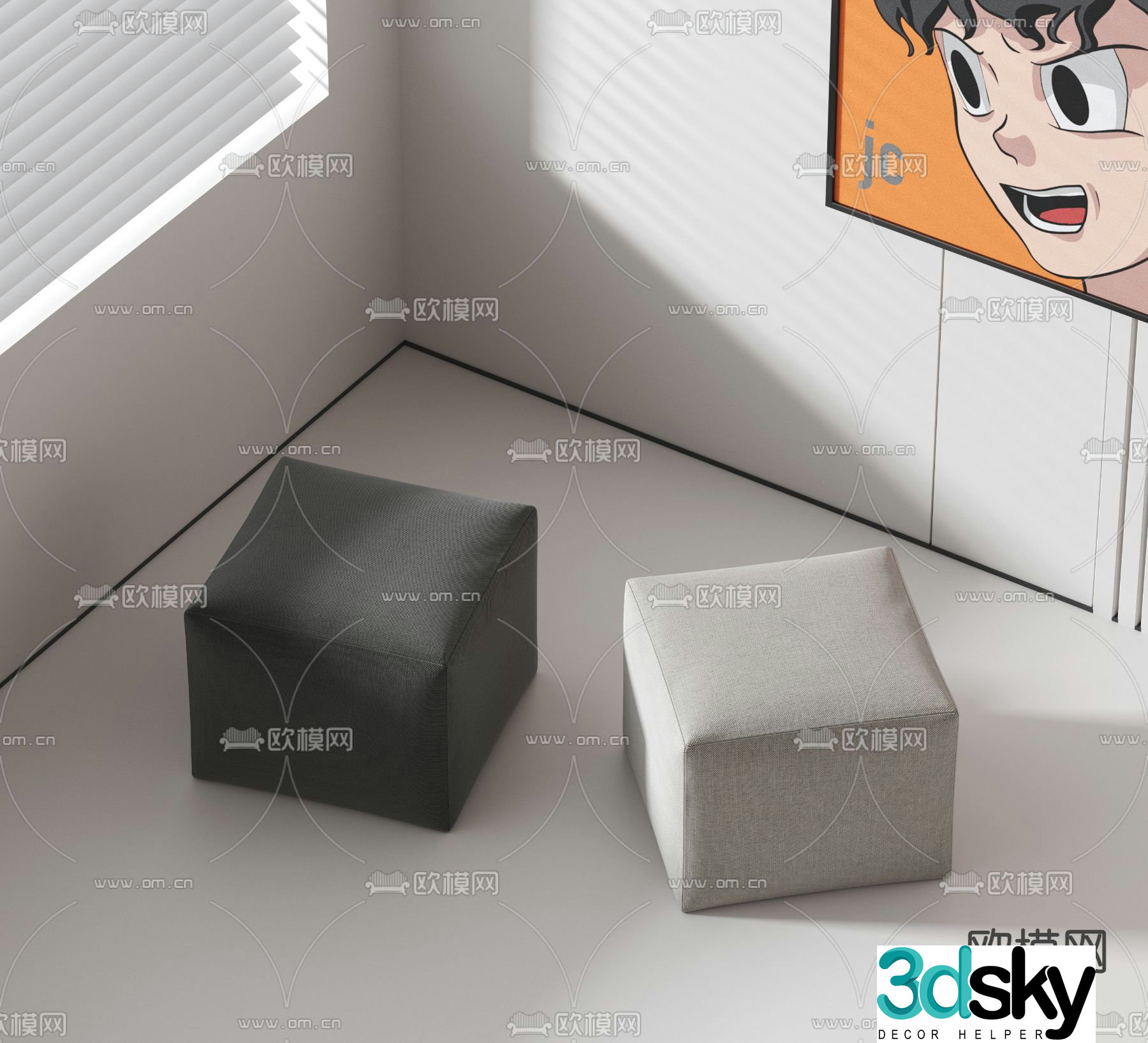 Stool Sofa Stool Low Stool Footrest 3d model