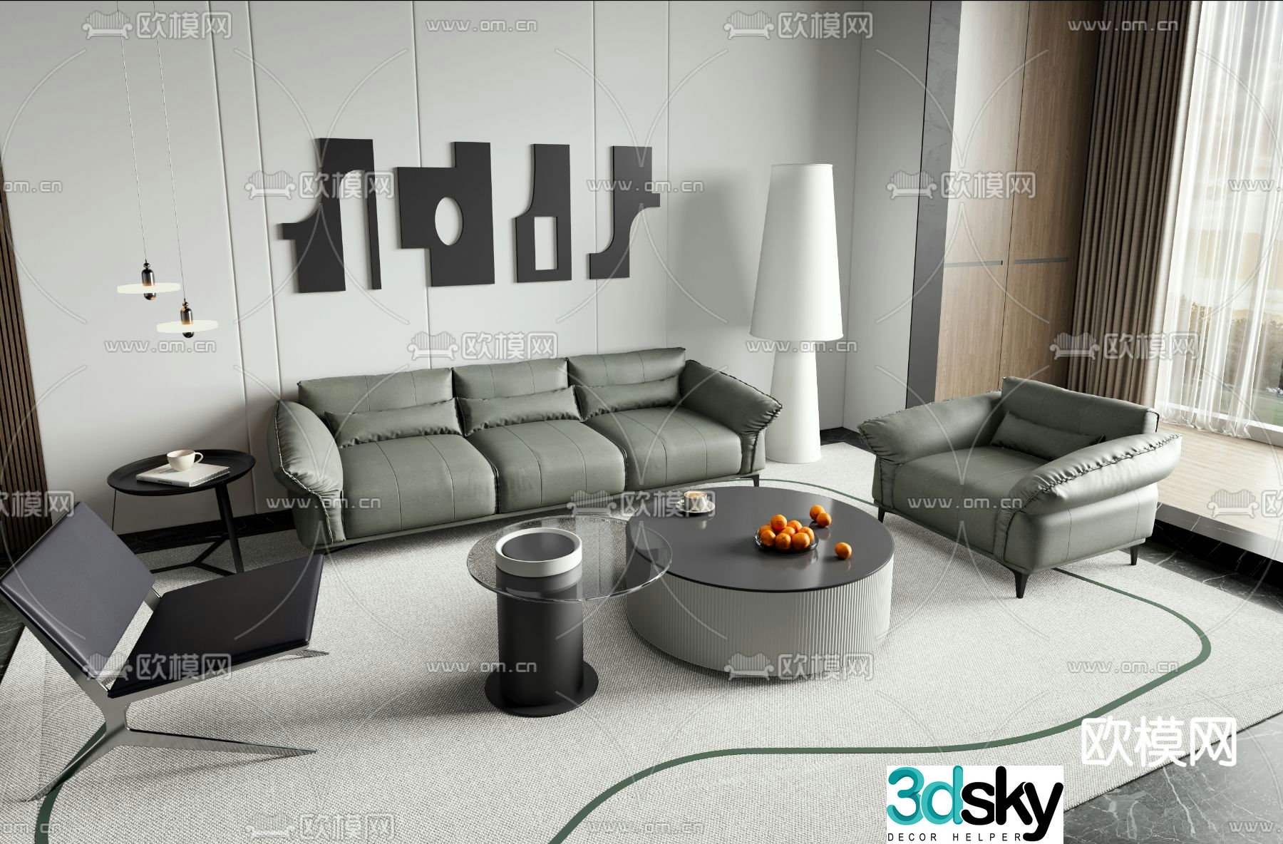 High-grade gray sofa modular sofa 3D model