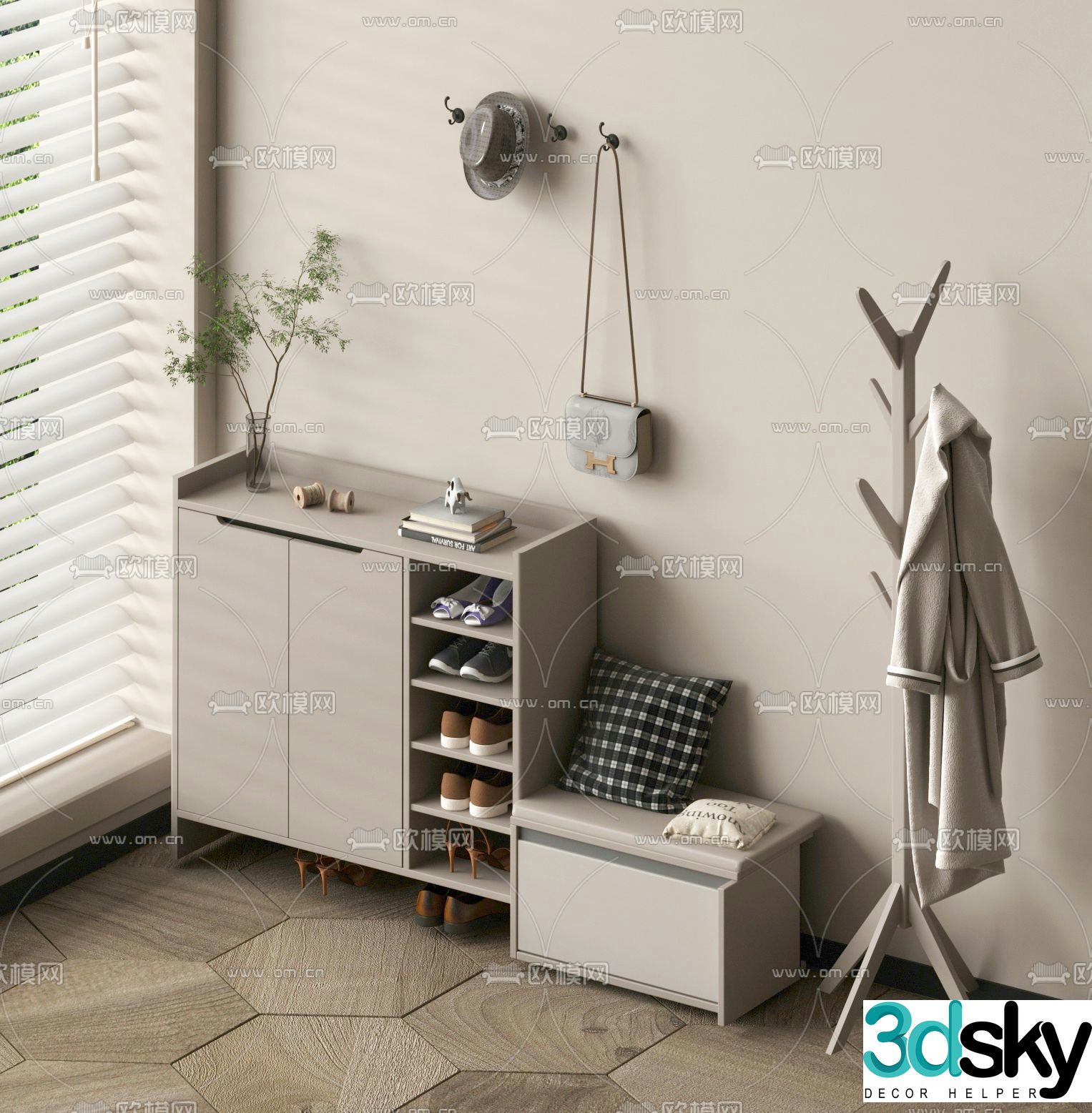 Shoe cabinet low cabinet shoe changing stool 3D model