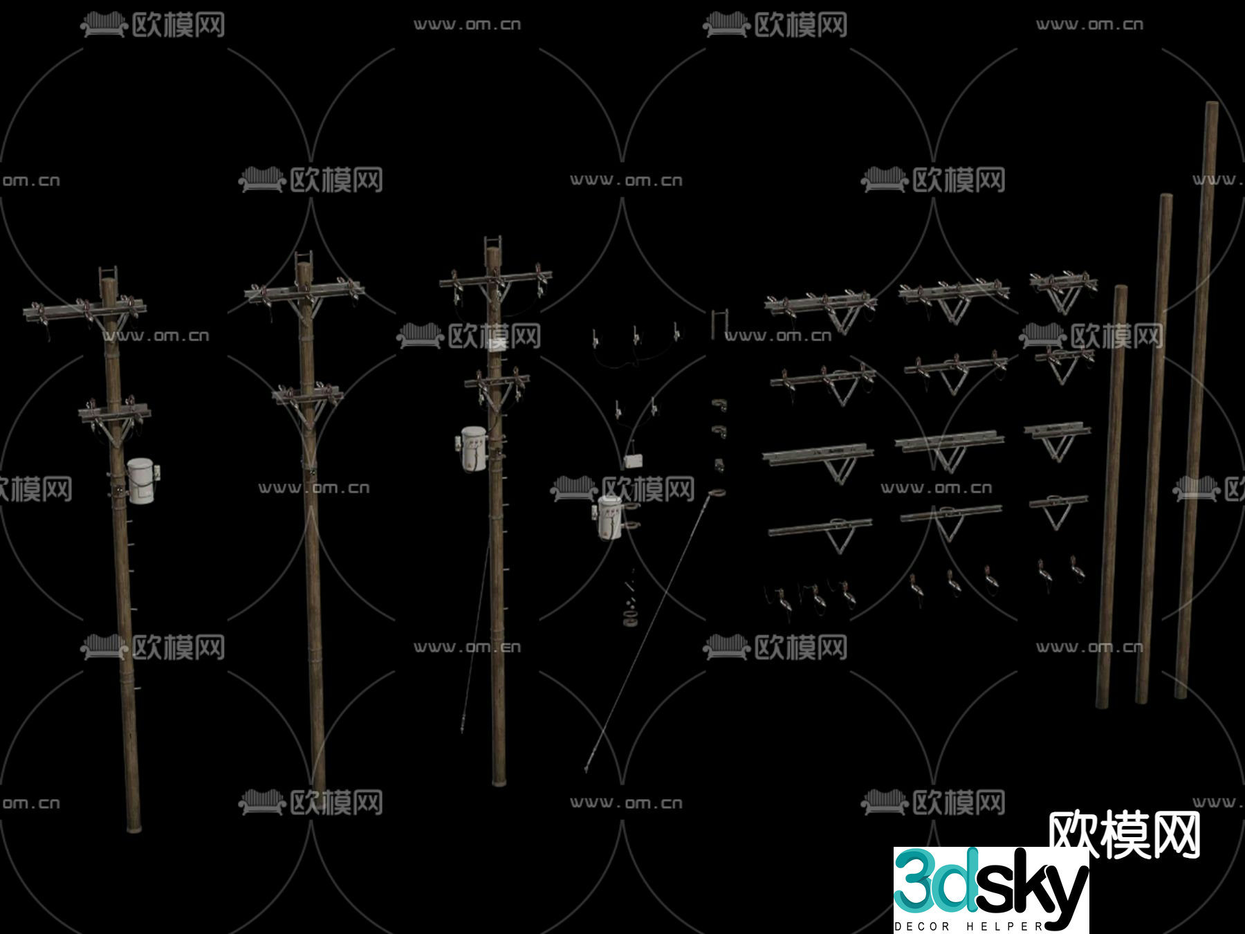 Telephone pole, high-voltage line, high-voltage electricity tower, signal tower 3D model