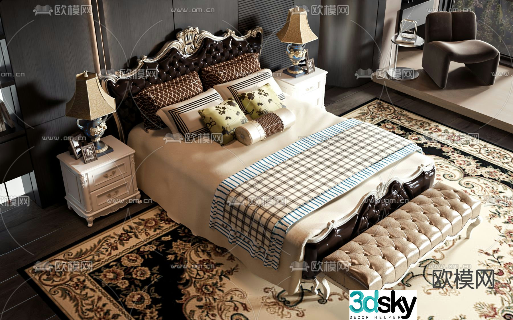 European double bed 3d model