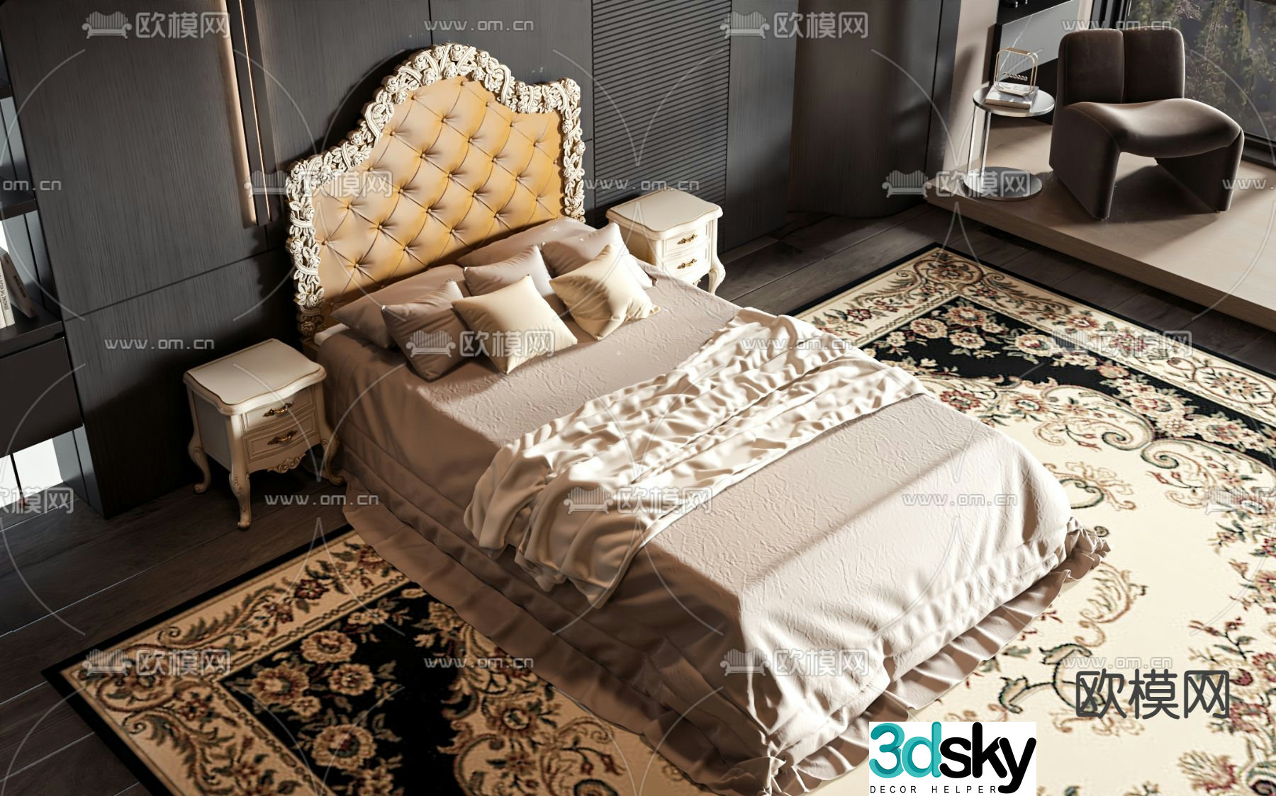European double bed 3d model