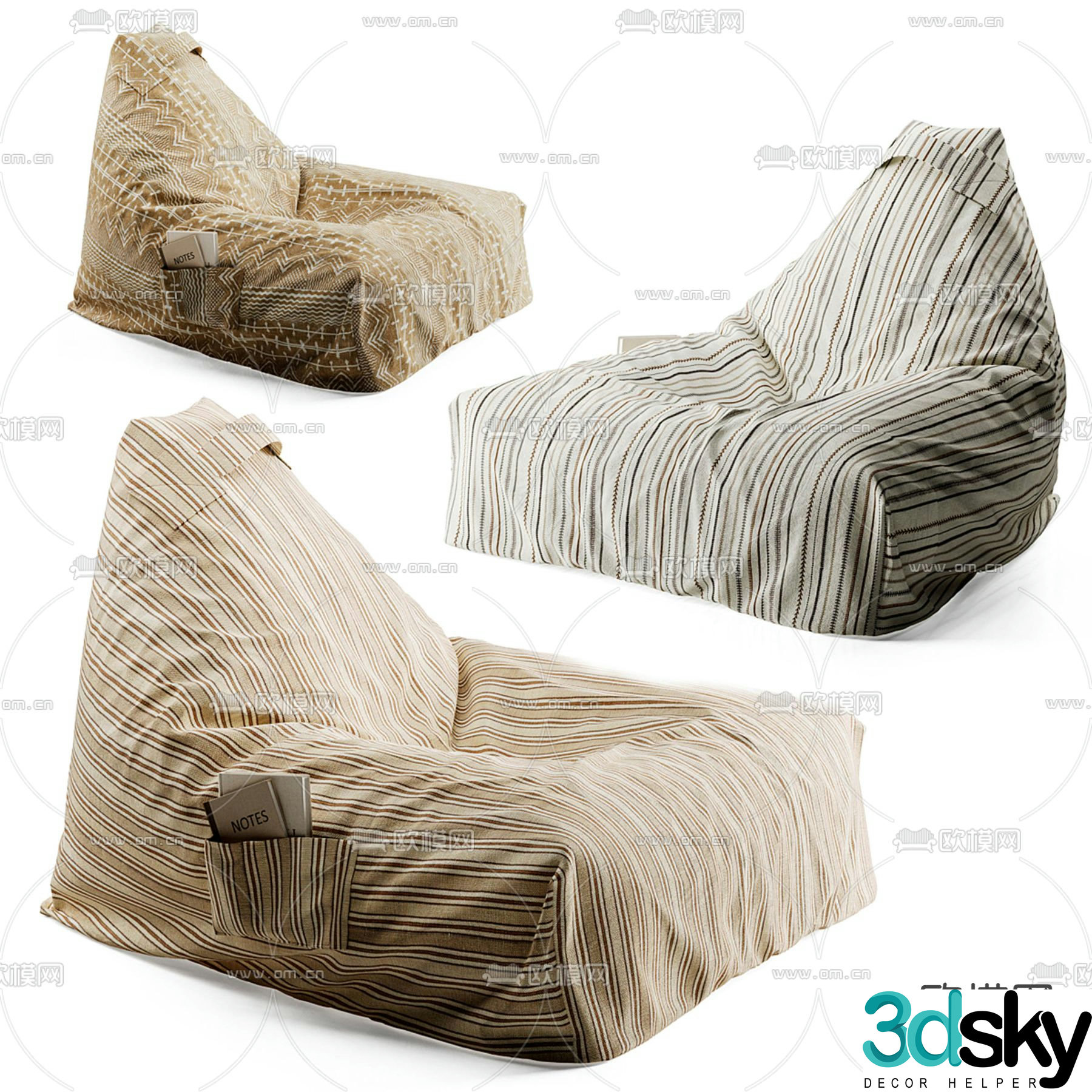 Fabric lazy sofa 3d model