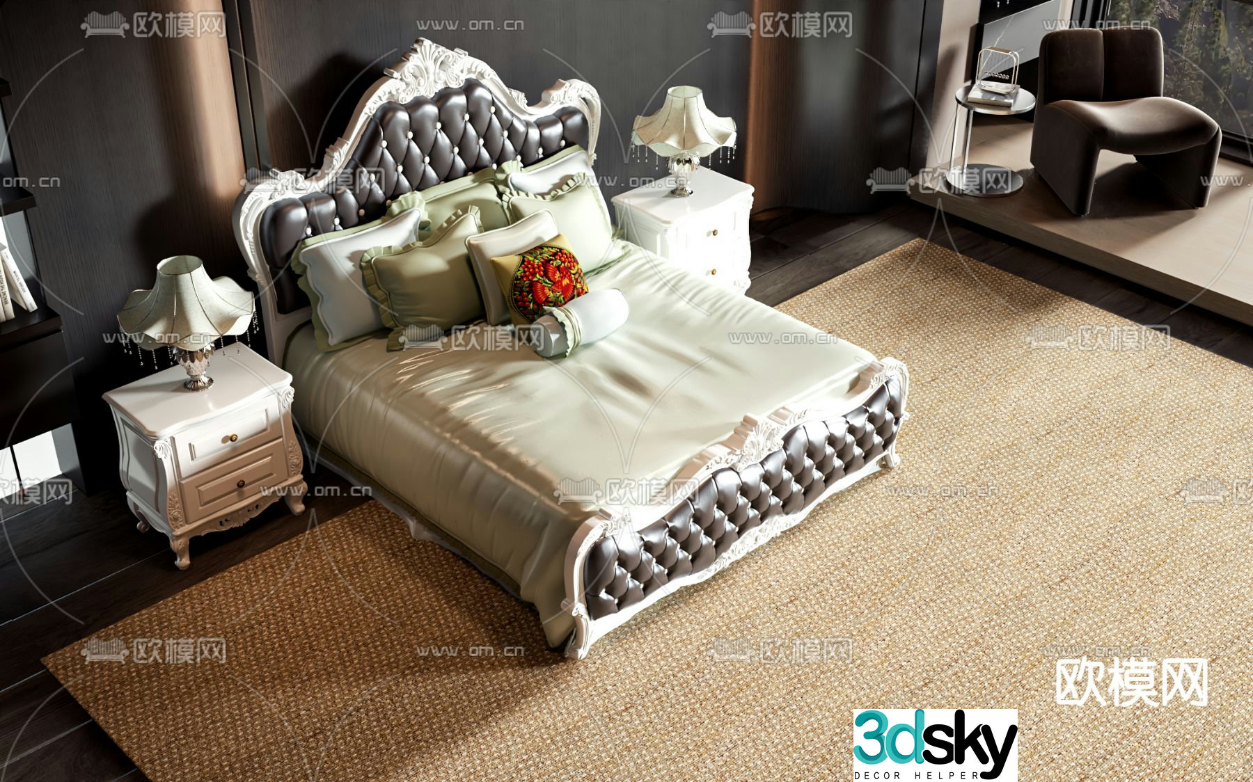 European double bed 3d model